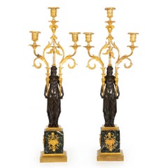 Pair of French Empire Gilt Patinated Bronze Three-Light Candelabra ca. 1815
