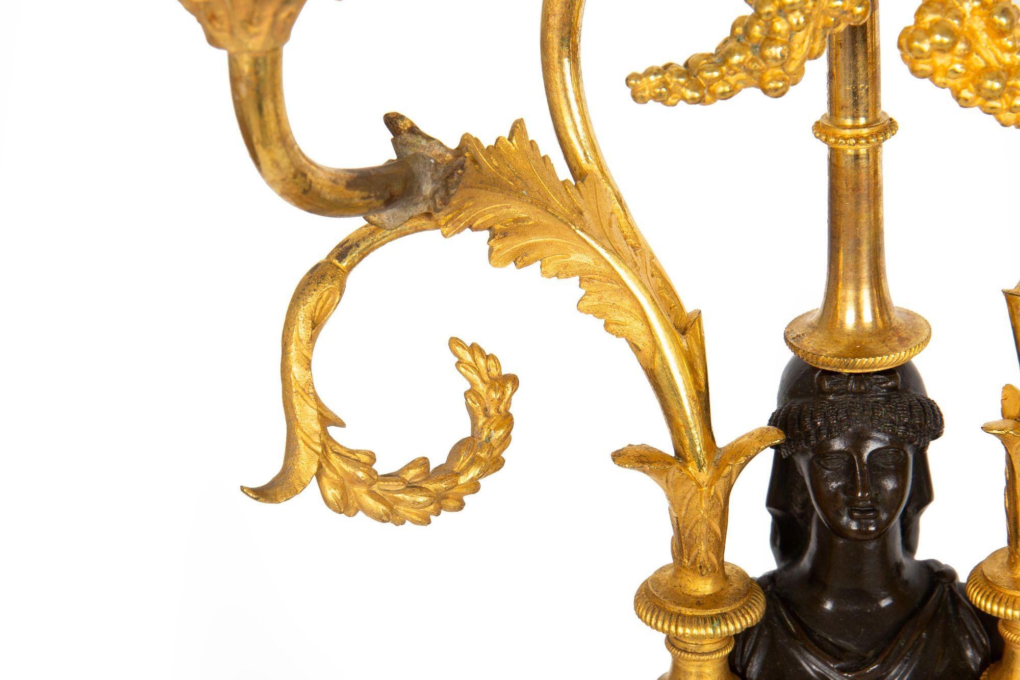 Pair of French Empire Gilt Patinated Bronze Three-Light Candelabra ca. 1815 For Sale 16