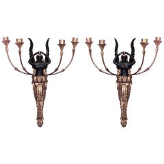 Pair of French Empire Gilt Wood and Lacquer Wall Sconces