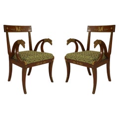 Coppia di poltrone francesi Greene & Greene con montature in bronzo