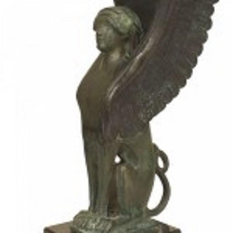 Pair of French Empire Green Patinated Spinxes In Good Condition For Sale In Queens, NY