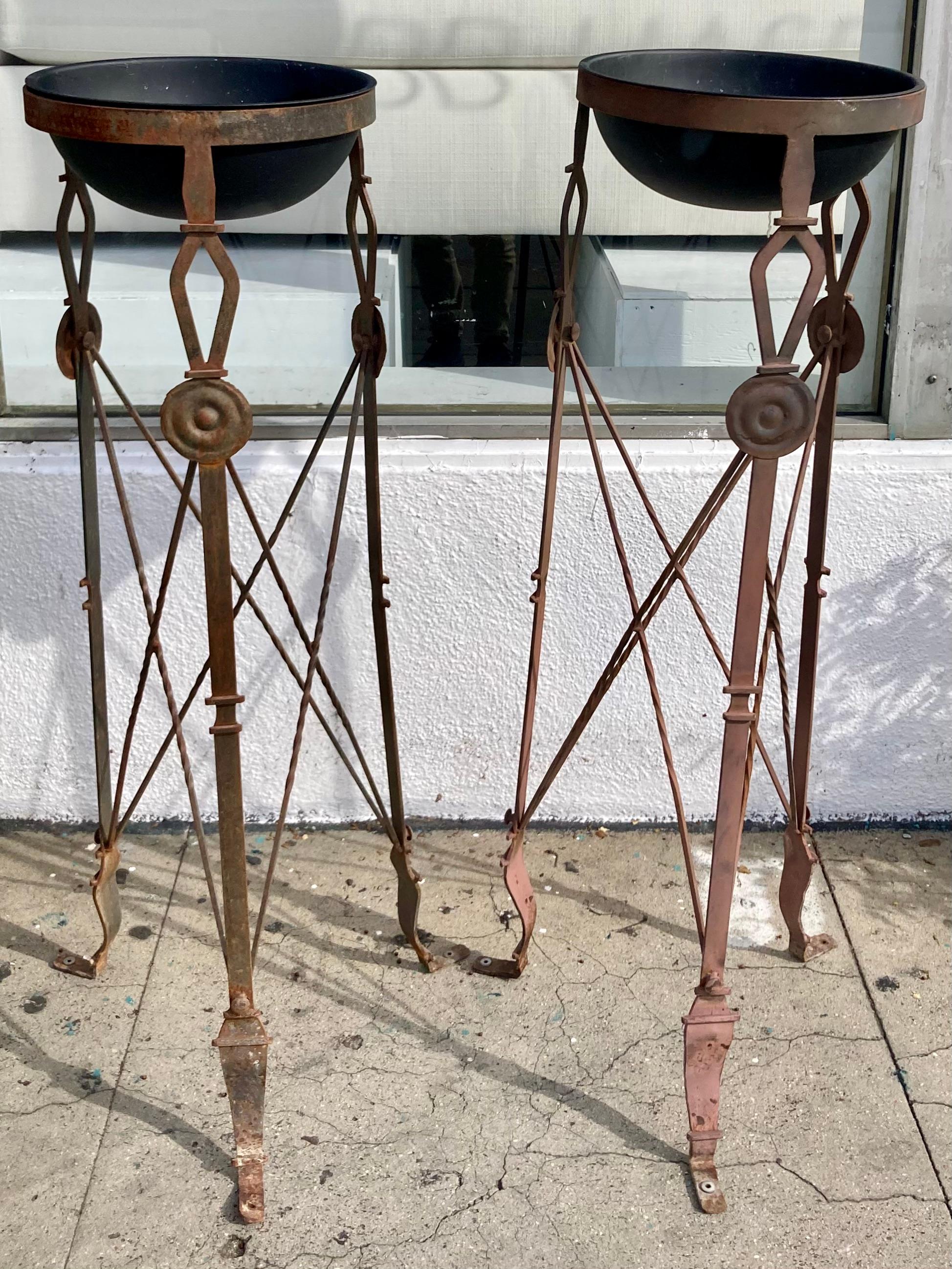Beautiful classical pair of French empire iron plant stands. Great addition to your French architectural inspired interiors and outdoors. Each will hold 3 or 4 orchids!