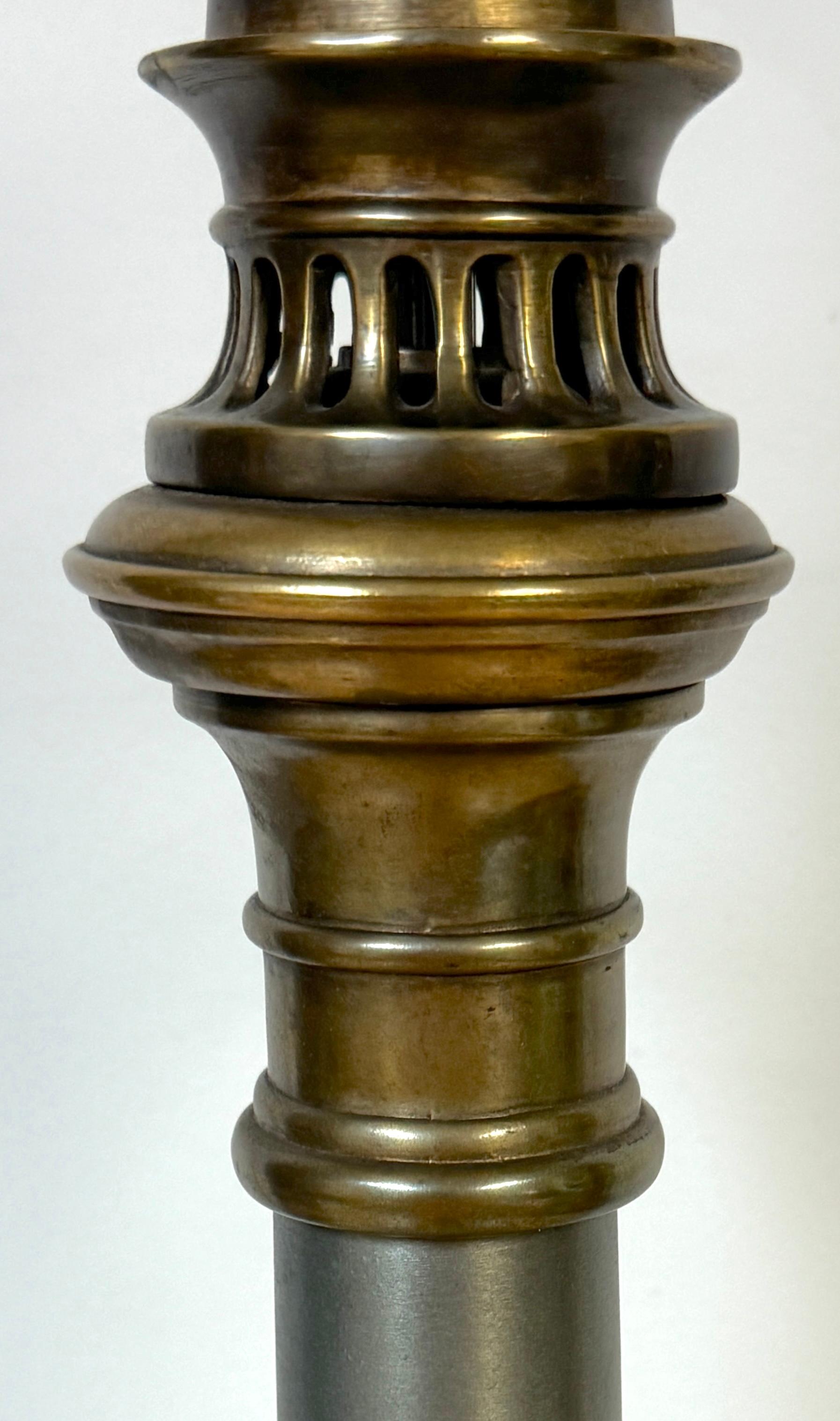 Pair of French Empire Lampea A. Moderateur Steel & Brass Column Lamps, 1830s For Sale 6