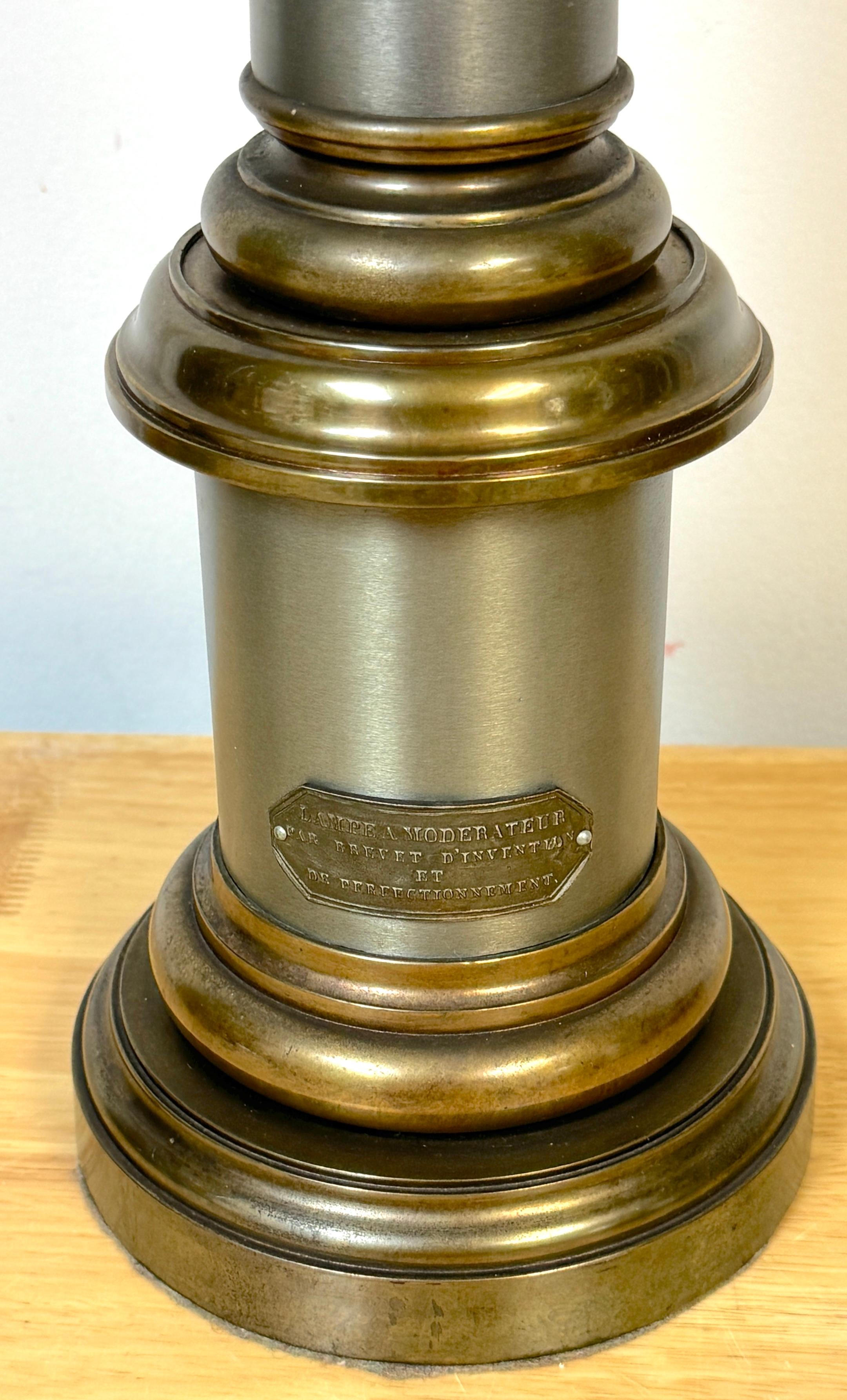 Pair of French Empire Lampea A. Moderateur Steel & Brass Column Lamps, 1830s For Sale 7