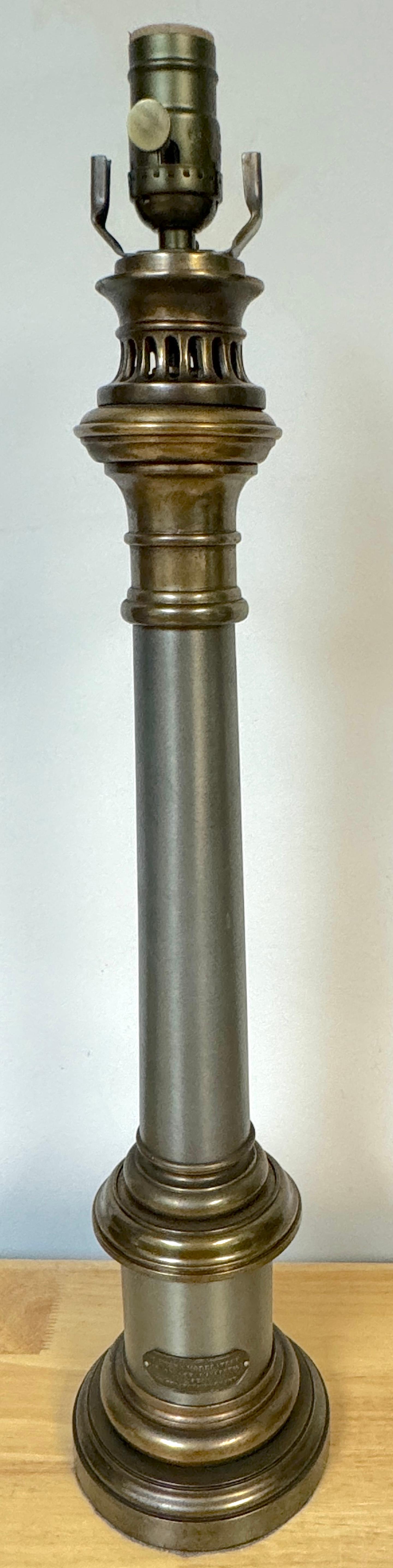 Pair of French Empire Lampea A. Moderateur Steel & Brass Column Lamps, 1830s For Sale 4