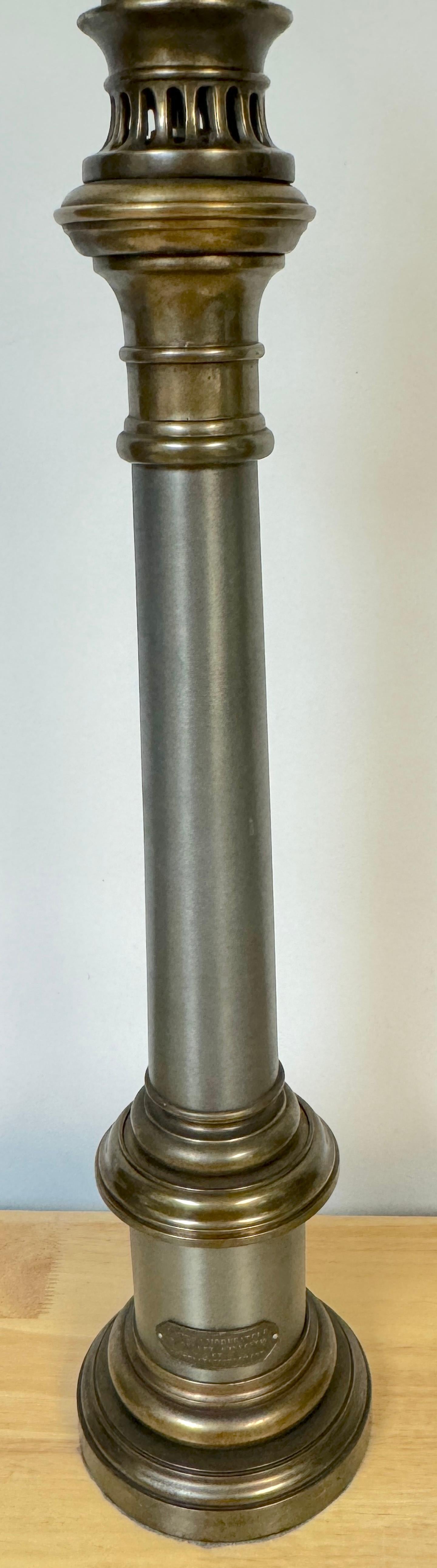 Pair of French Empire Lampea A. Moderateur Steel & Brass Column Lamps, 1830s For Sale 5