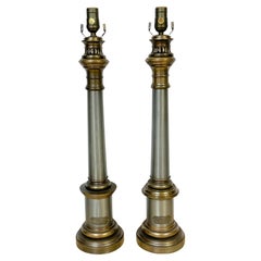 Pareja de Lámparas Imperio Francés A. Moderateur Lámparas de columna de acero y latón, década de 1830
