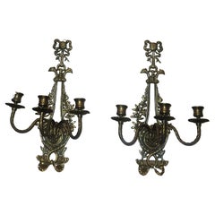 Pair of French Empire Louis XV 3-Arm Bronze Candle Sconces, circa 1910s