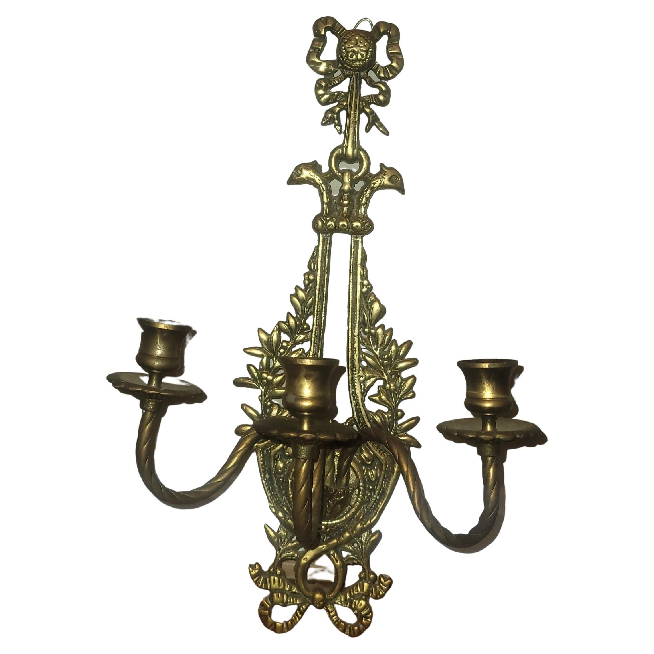 Louis XVI Pair of French Empire Louis XV 3-Arm Bronze Candle Sconces, circa 1910s For Sale