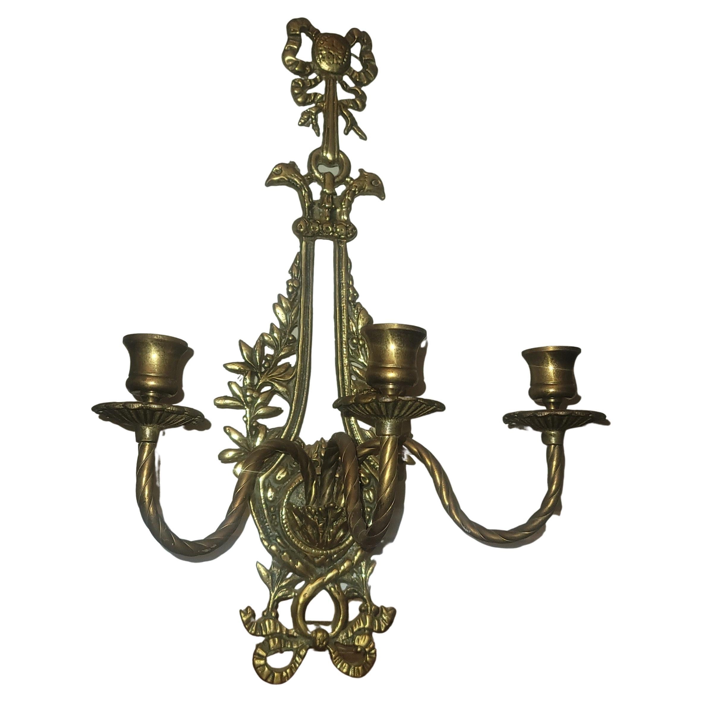 Pair of French Empire Louis XV 3-Arm Bronze Candle Sconces, circa 1910s In Good Condition For Sale In Germantown, MD