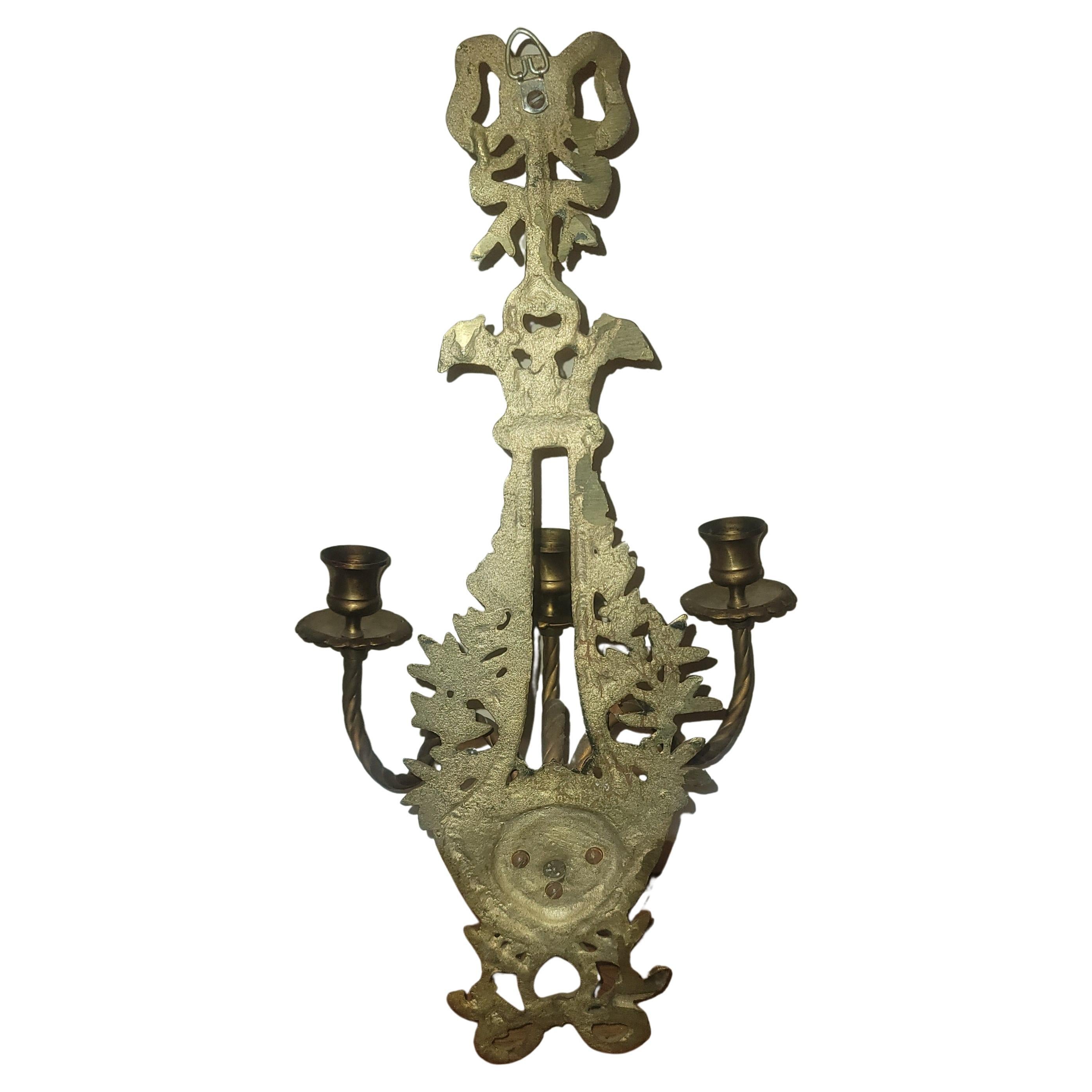 Pair of French Empire Louis XV 3-Arm Bronze Candle Sconces, circa 1910s For Sale 3