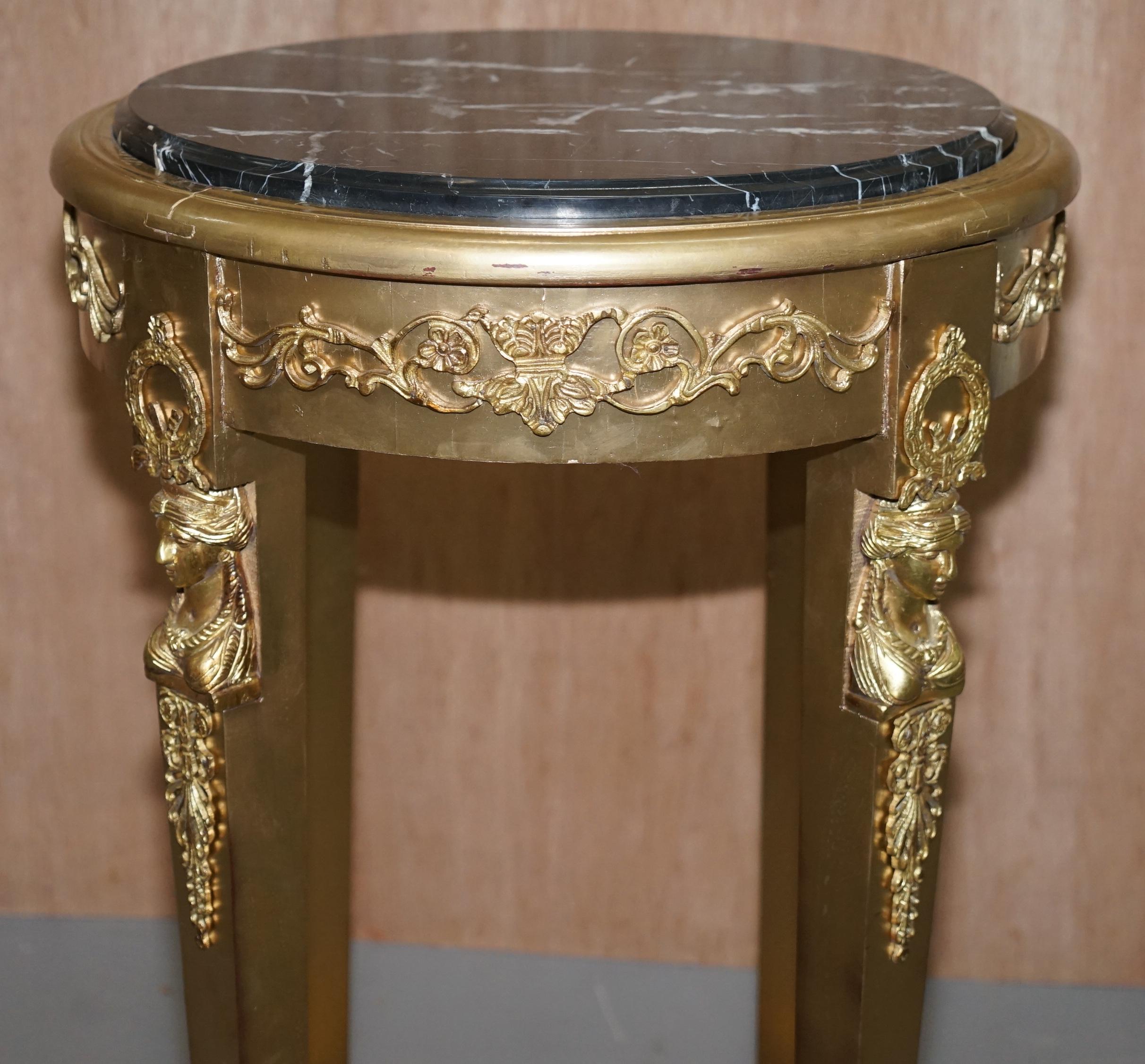 Pair of French Empire Louis XVII Giltwood Marble Topped Jardinière Bust Stands For Sale 4