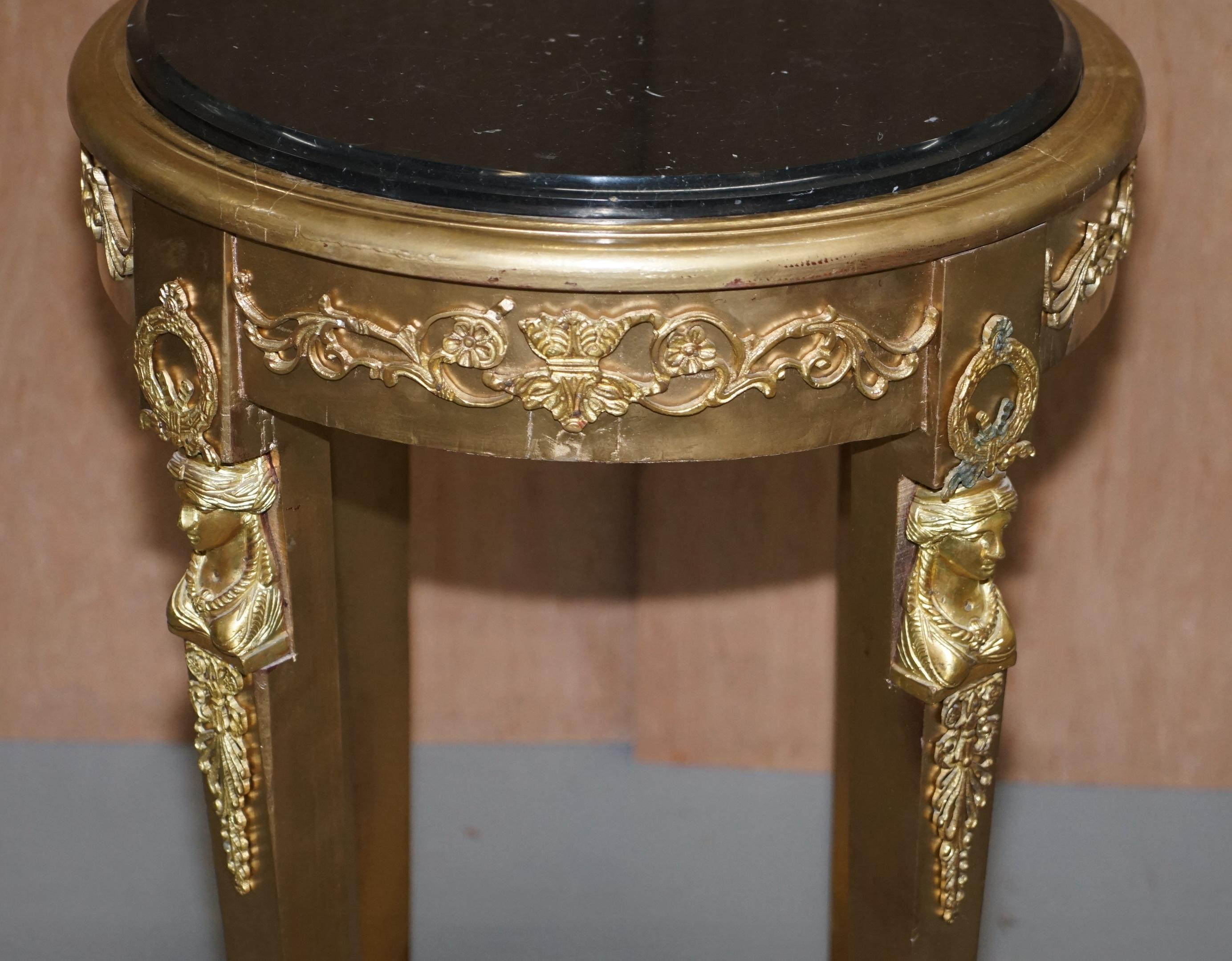 Pair of French Empire Louis XVII Giltwood Marble Topped Jardinière Bust Stands For Sale 12