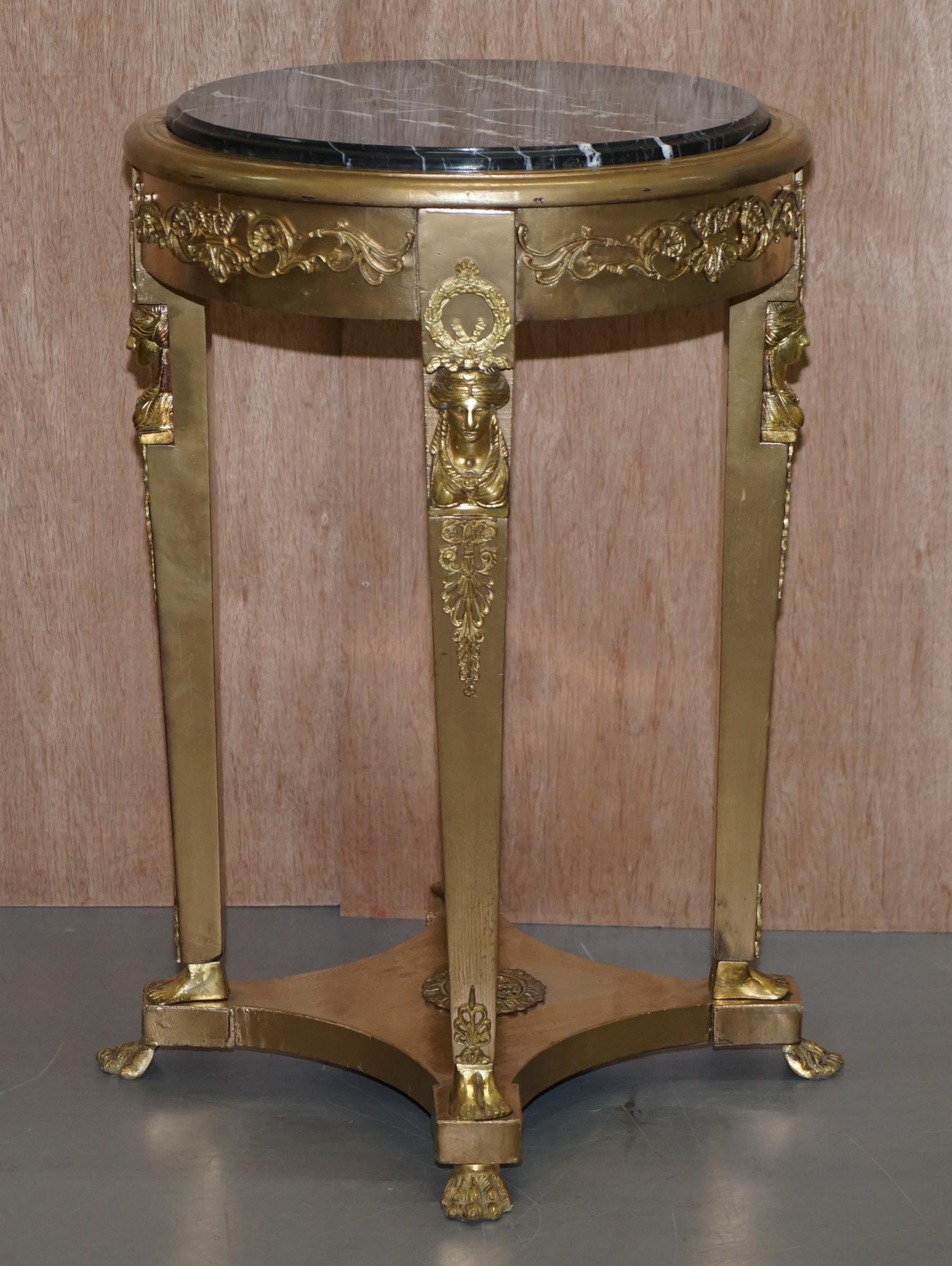We are delighted to offer for sale this lovely pair of French Empire style gold giltwood with marble tops Jardine stands

A very good looking and decorative pair, original designed in the smaller context for plants, they can of course be used for
