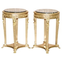 Pair of French Empire Louis XVII Giltwood Marble Topped Jardinière Bust Stands