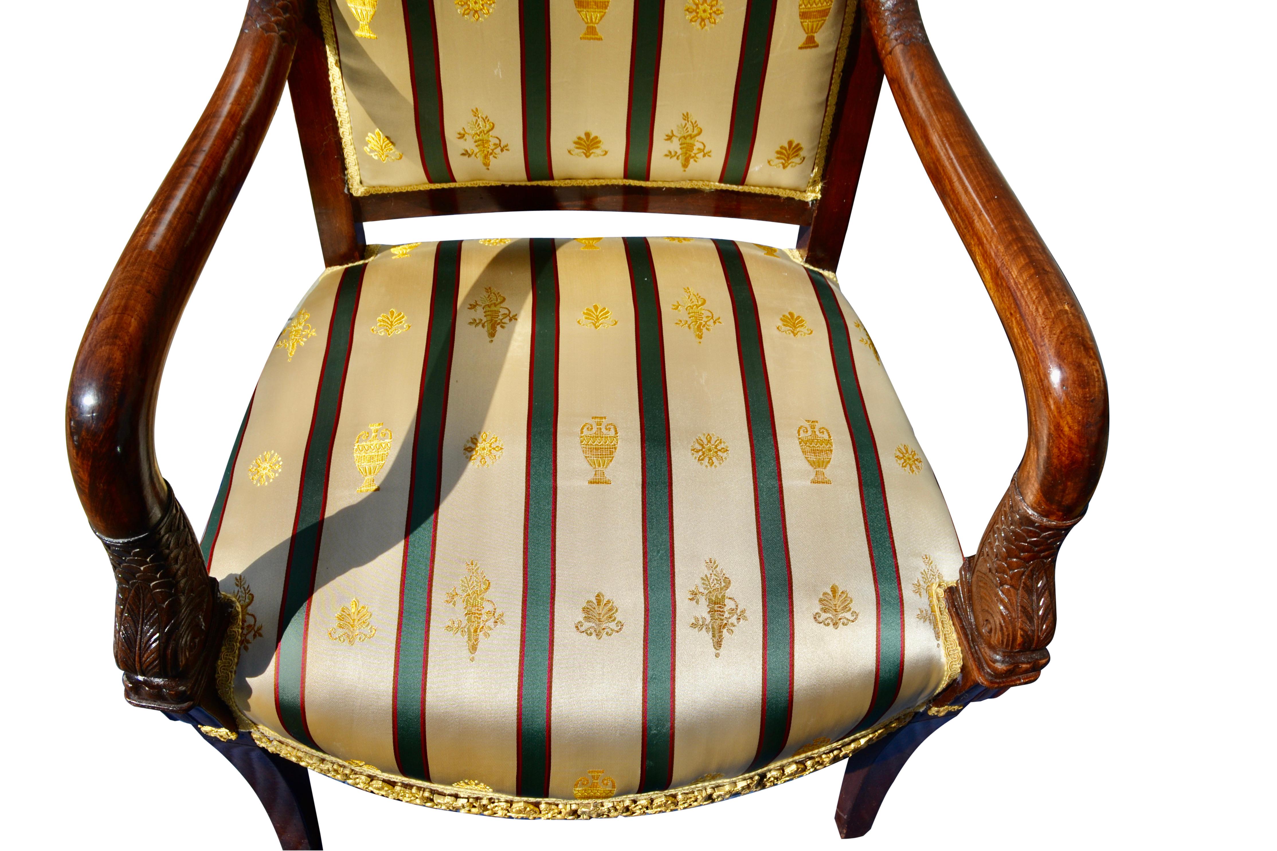 Pair of French Empire Mahogany and Gilt Bronze Mounted Armchairs For Sale 2
