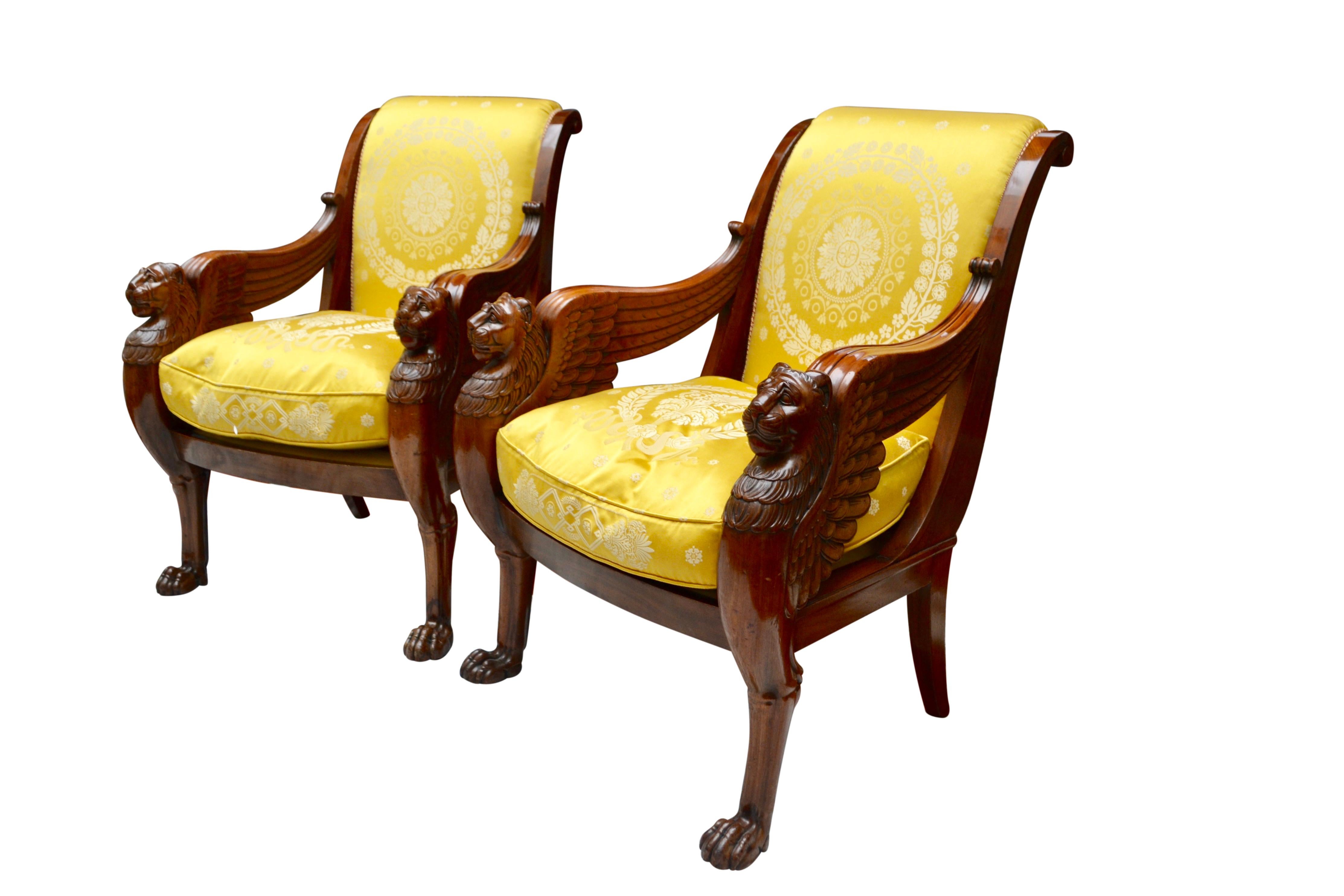 Pair of French Empire Mahogany Armchairs Attributed to Jacob Desmalter In Good Condition In Vancouver, British Columbia