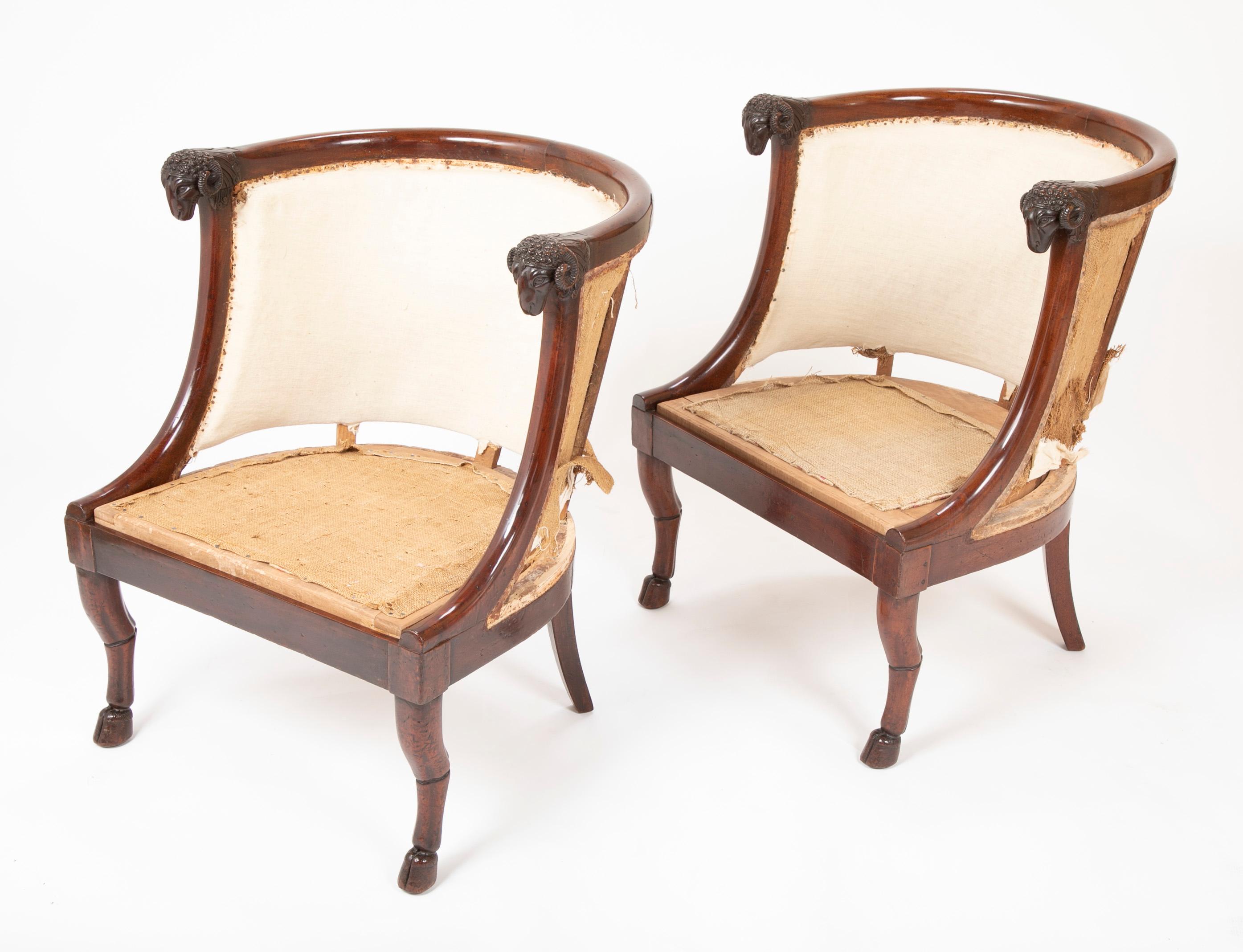 Pair of French Empire Mahogany Armchairs Attributed to Jacob Desmalter In Good Condition For Sale In Stamford, CT