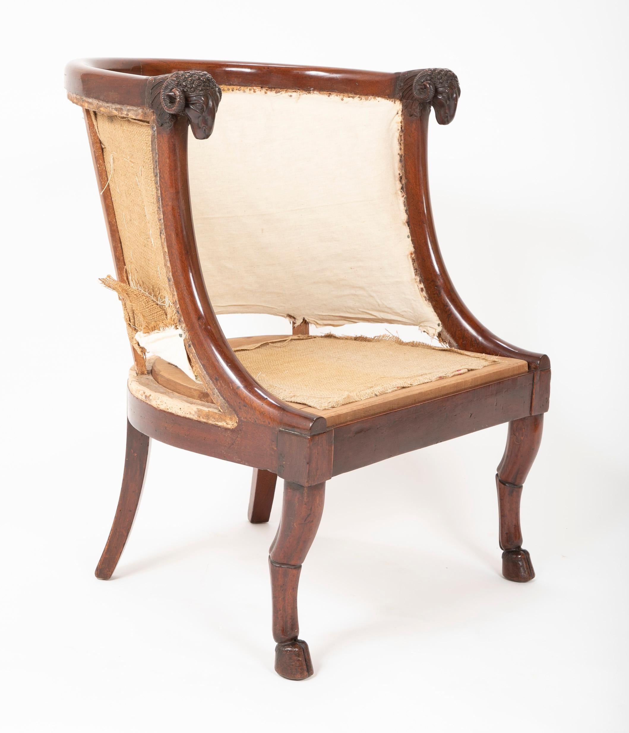 19th Century Pair of French Empire Mahogany Armchairs Attributed to Jacob Desmalter For Sale