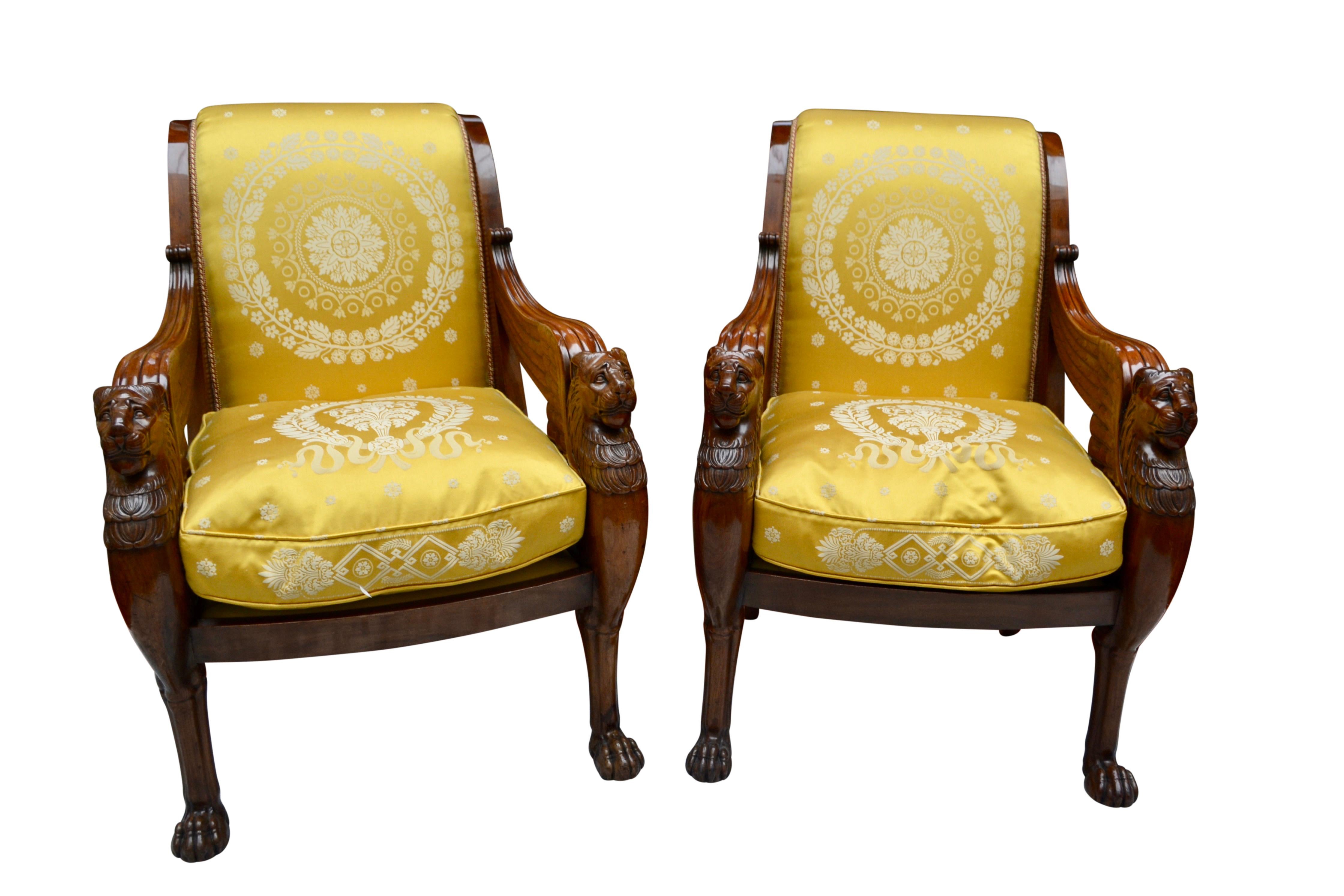 Pair of French Empire Mahogany Armchairs Attributed to Jacob Desmalter 2