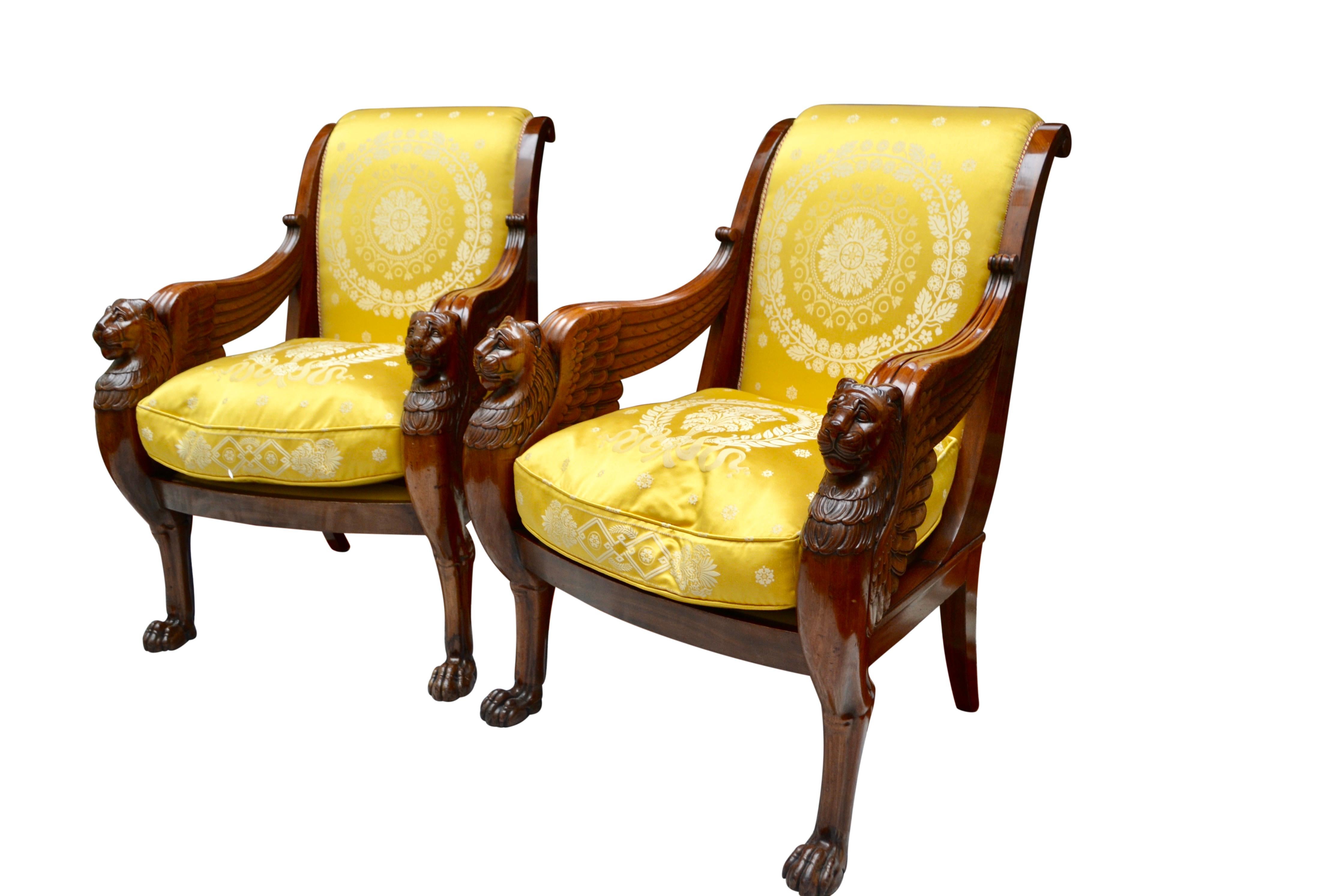 Pair of French Empire Mahogany Armchairs Attributed to Jacob Desmalter 3