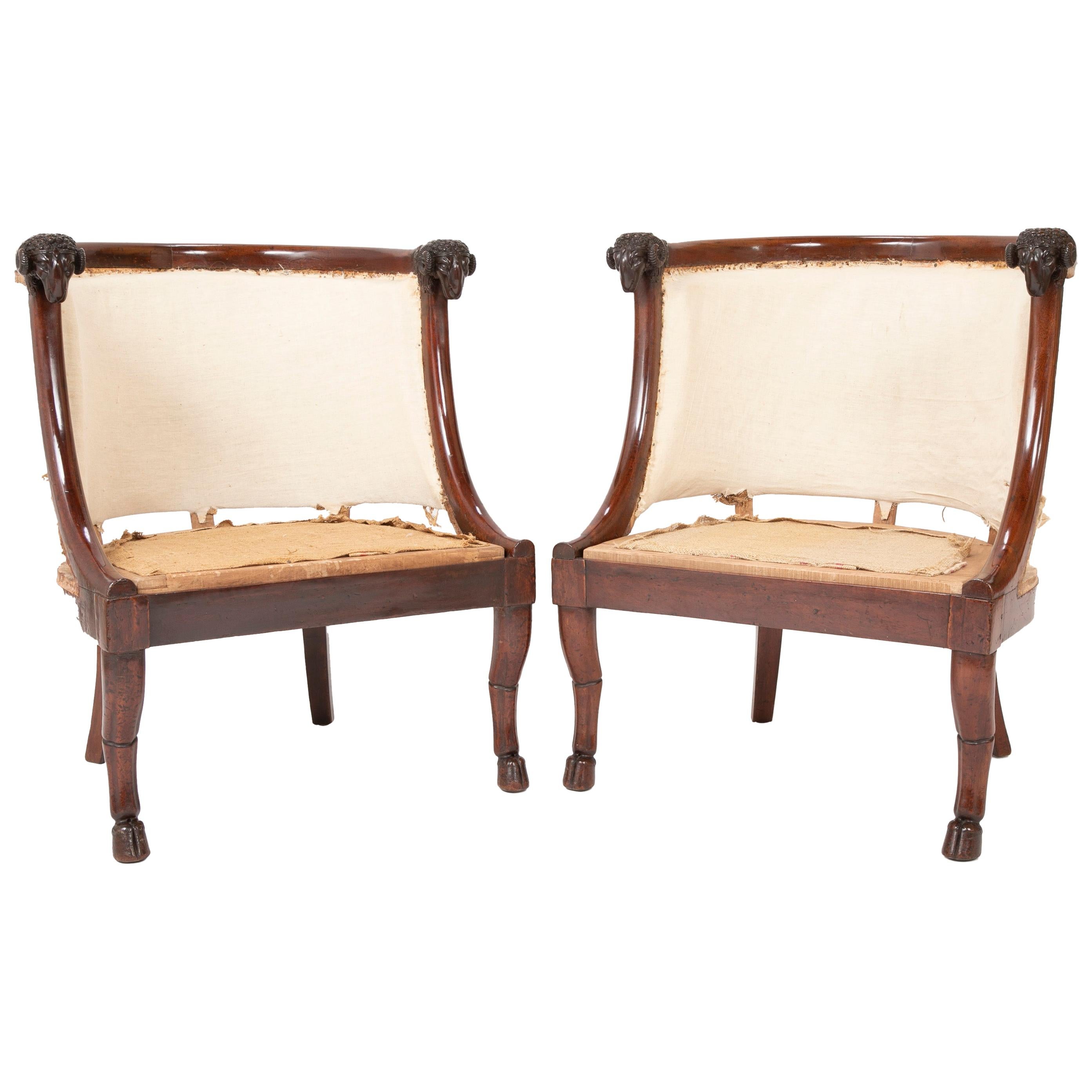 Pair of French Empire Mahogany Armchairs Attributed to Jacob Desmalter For Sale