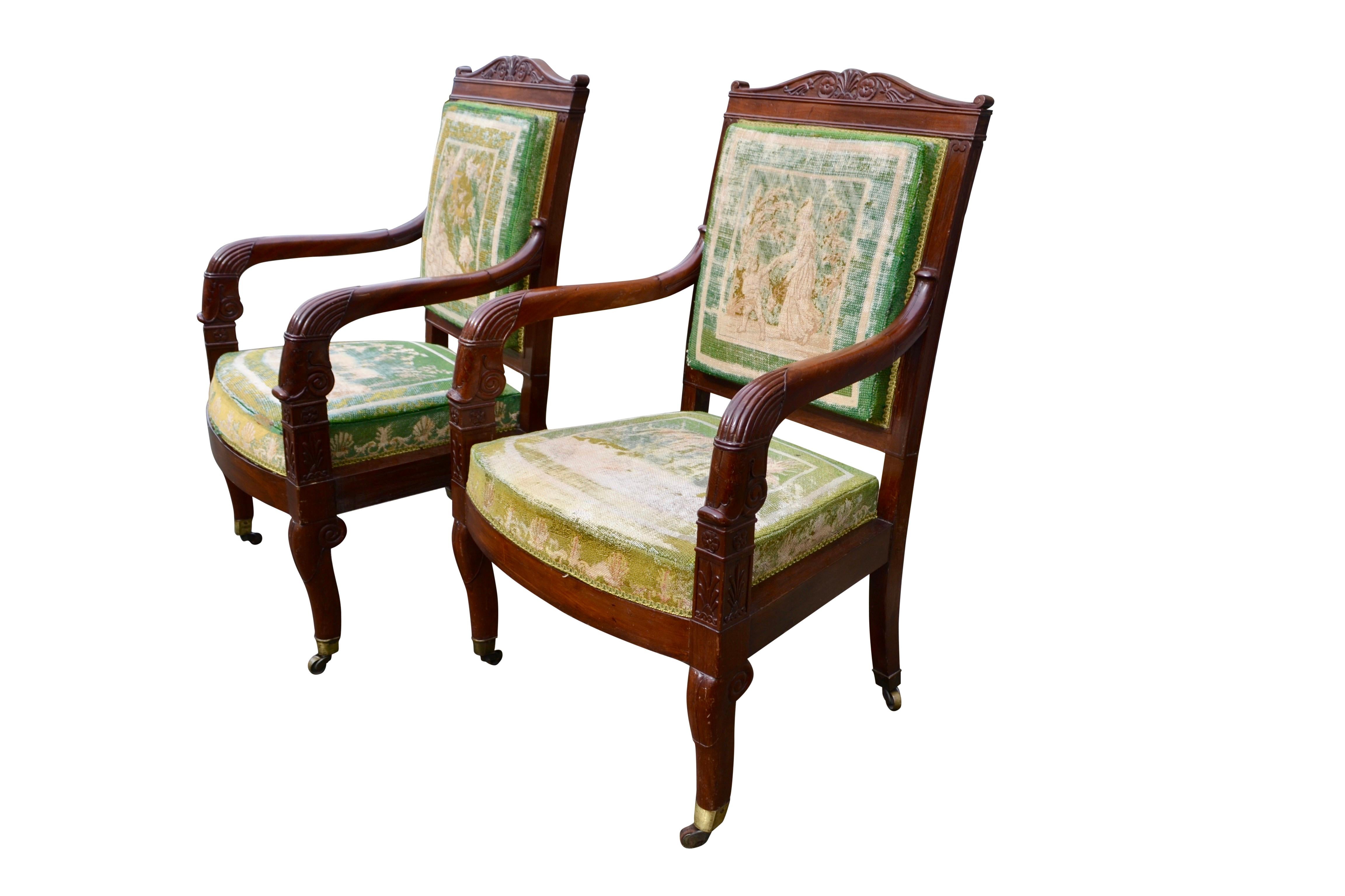 Pair of French Empire Mahogany Armchairs One Stamped J Louis In Good Condition For Sale In Vancouver, British Columbia