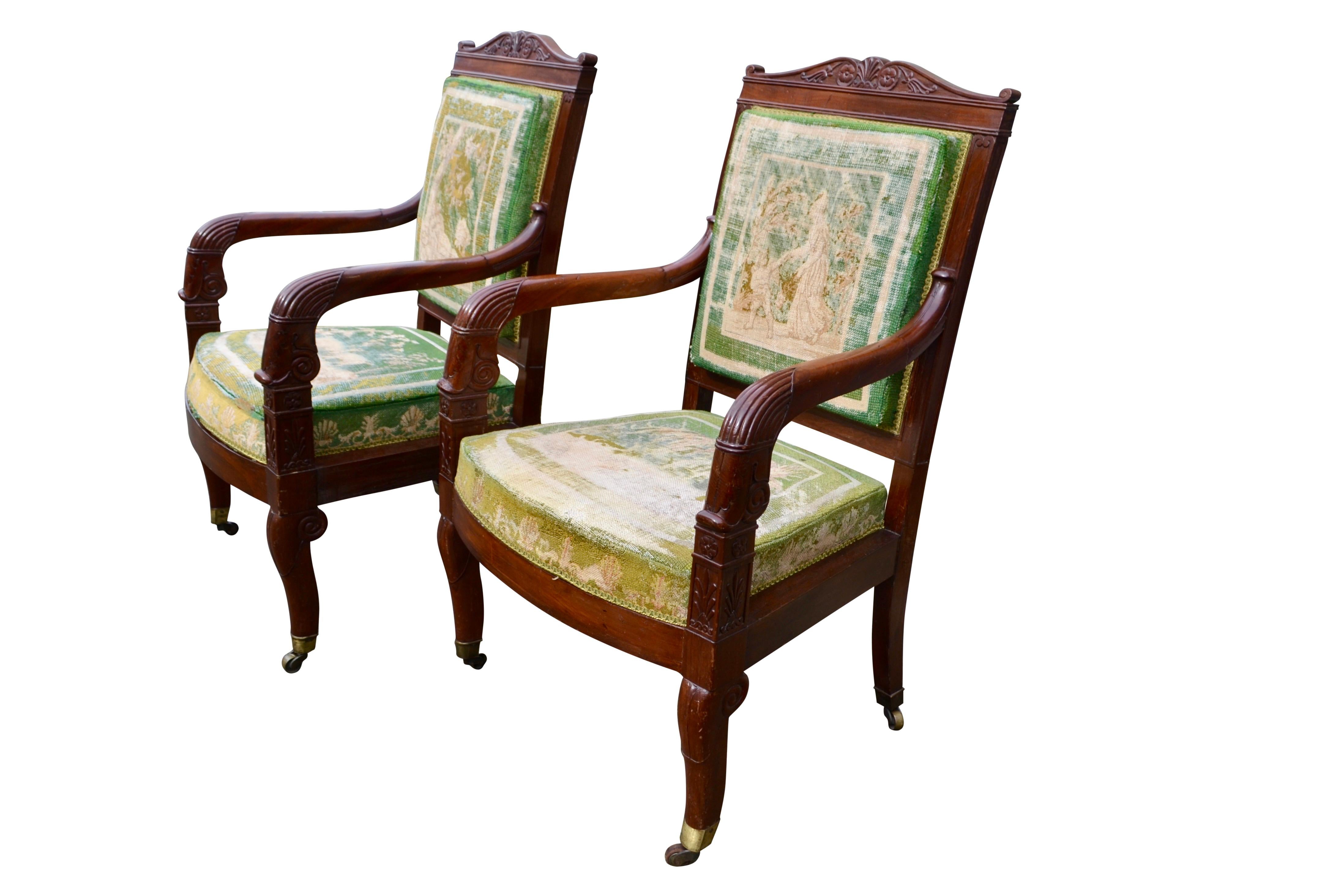 Pair of French Empire Mahogany Armchairs One Stamped J Louis For Sale 2