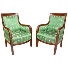 Pair of French Empire Mahogany Bergère Chairs