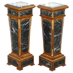 Pair of French Empire Marble, Kingwood & Ormolu Mounts Pedestal Columns Pillars