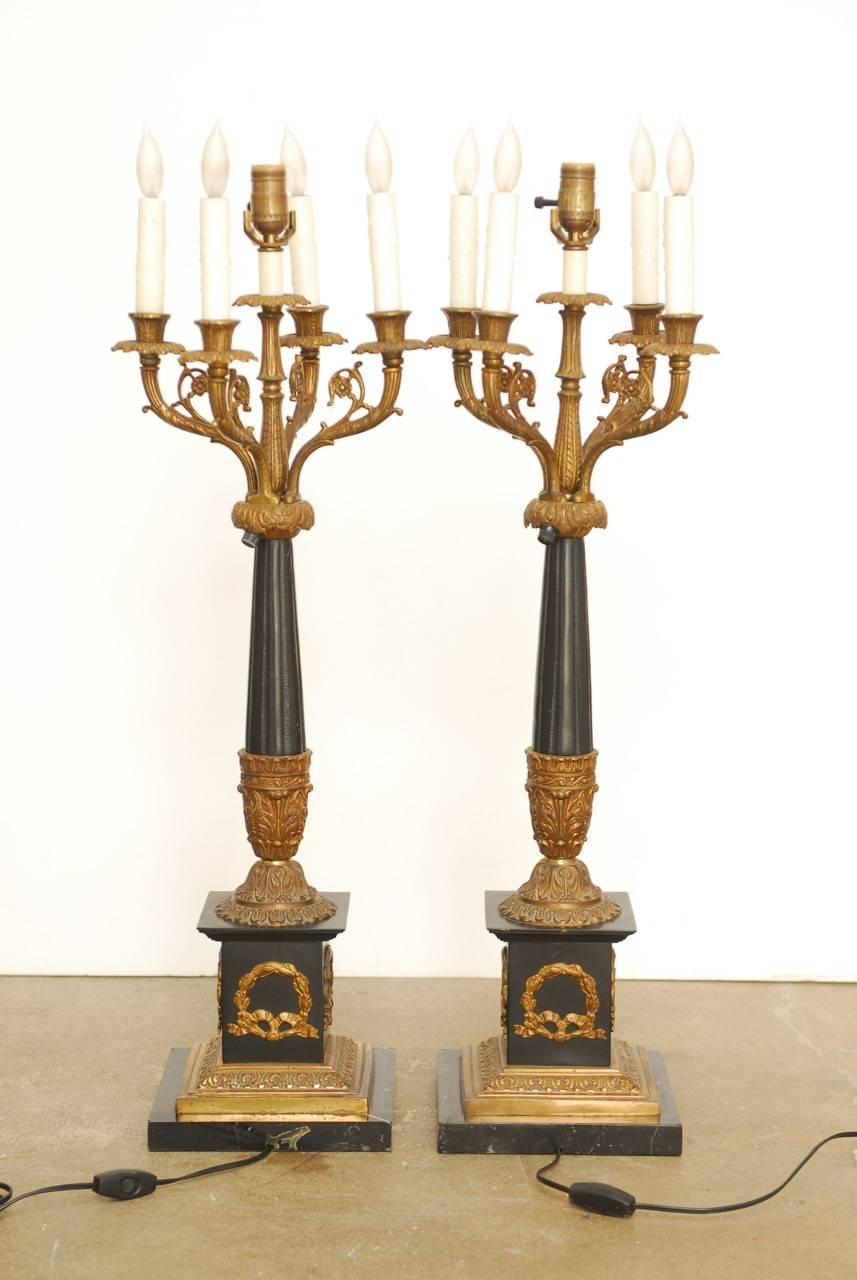 Pair of French Empire Neoclassical Candelabra Table Lamps 9