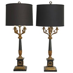 Pair of French Empire Neoclassical Candelabra Table Lamps