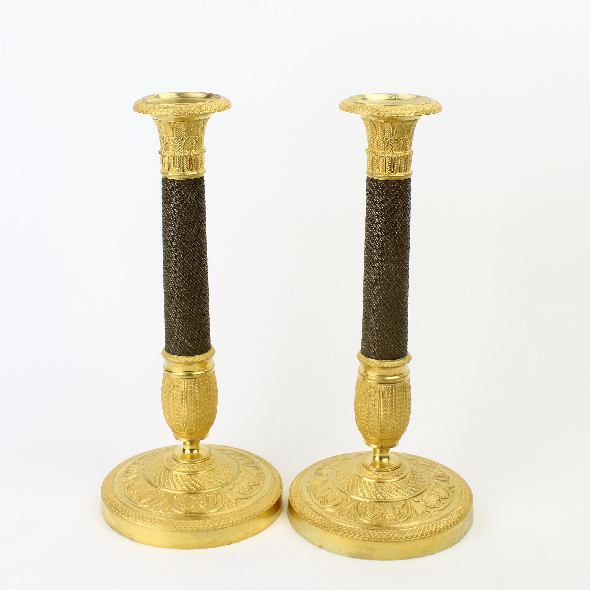 Pair of French Empire One-/Two-Light Patinated and Gilt Bronze Candelabra 15