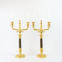 Pair of French Empire One-/Two-Light Patinated and Gilt Bronze Candelabra