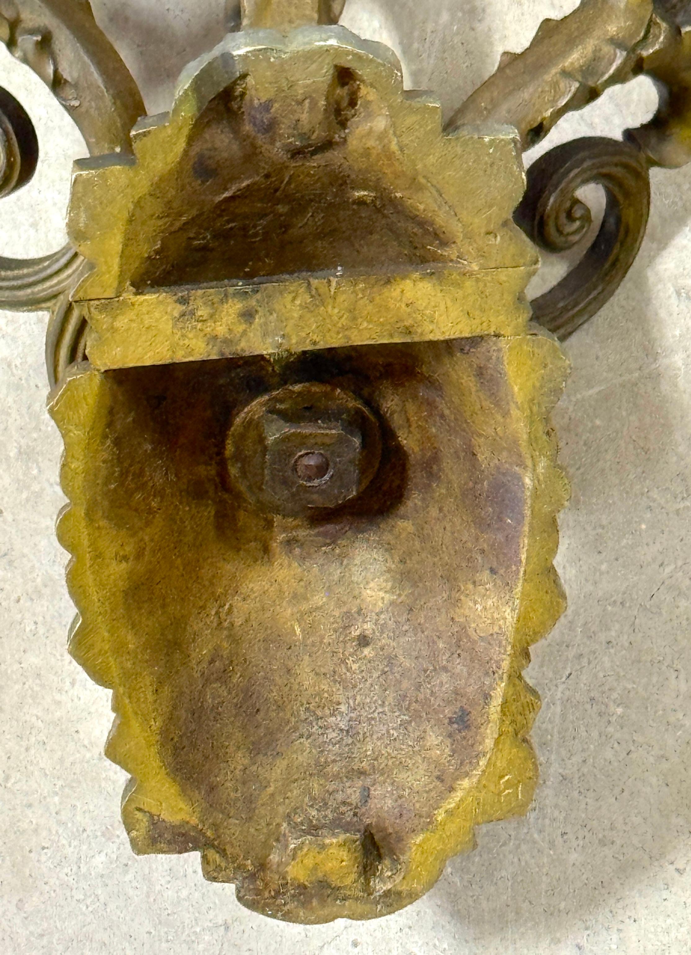 Pair of French Empire Orb Bronze Three-Light Wall Sconces For Sale 5