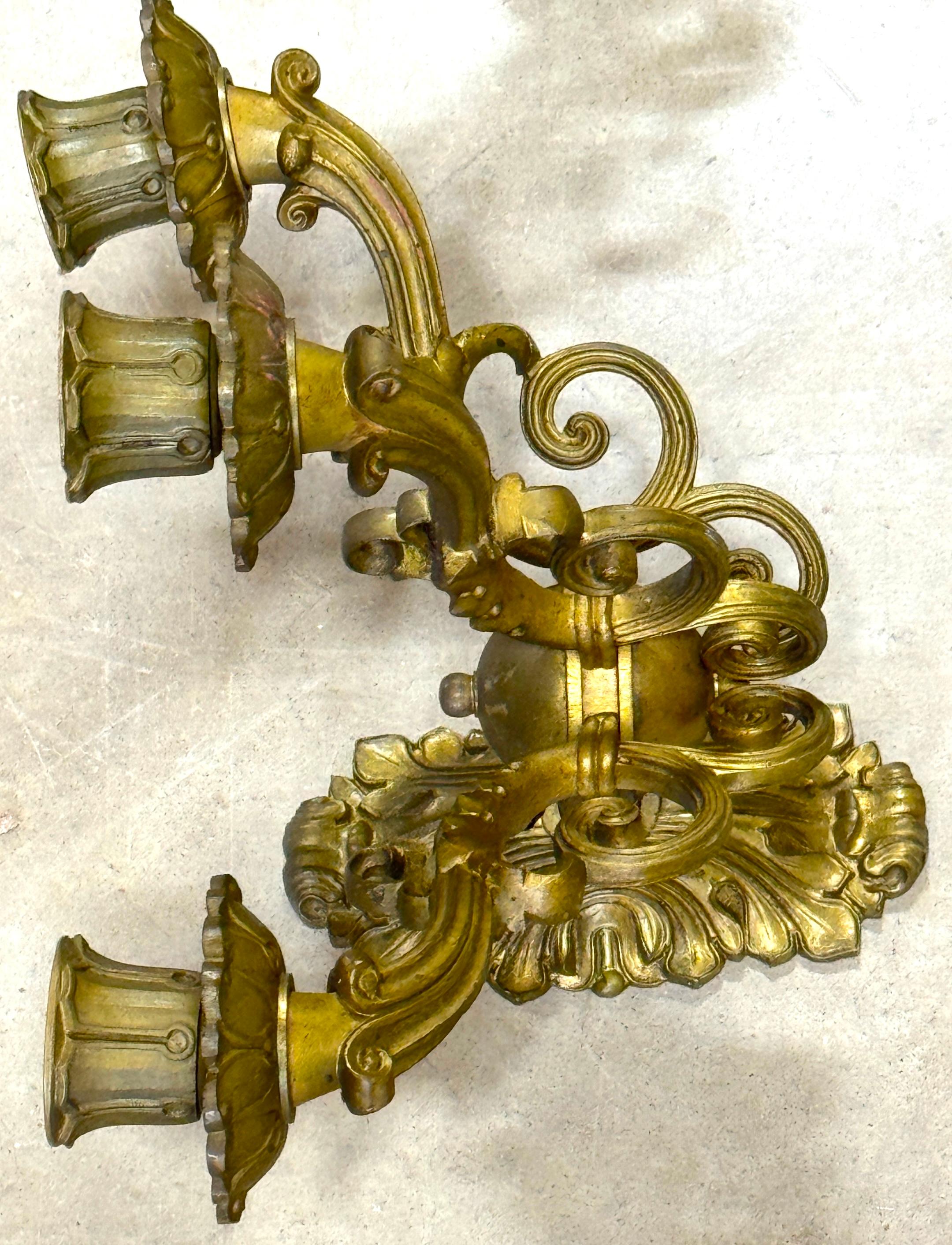 Pair of French Empire Orb Bronze Three-Light Wall Sconces For Sale 2