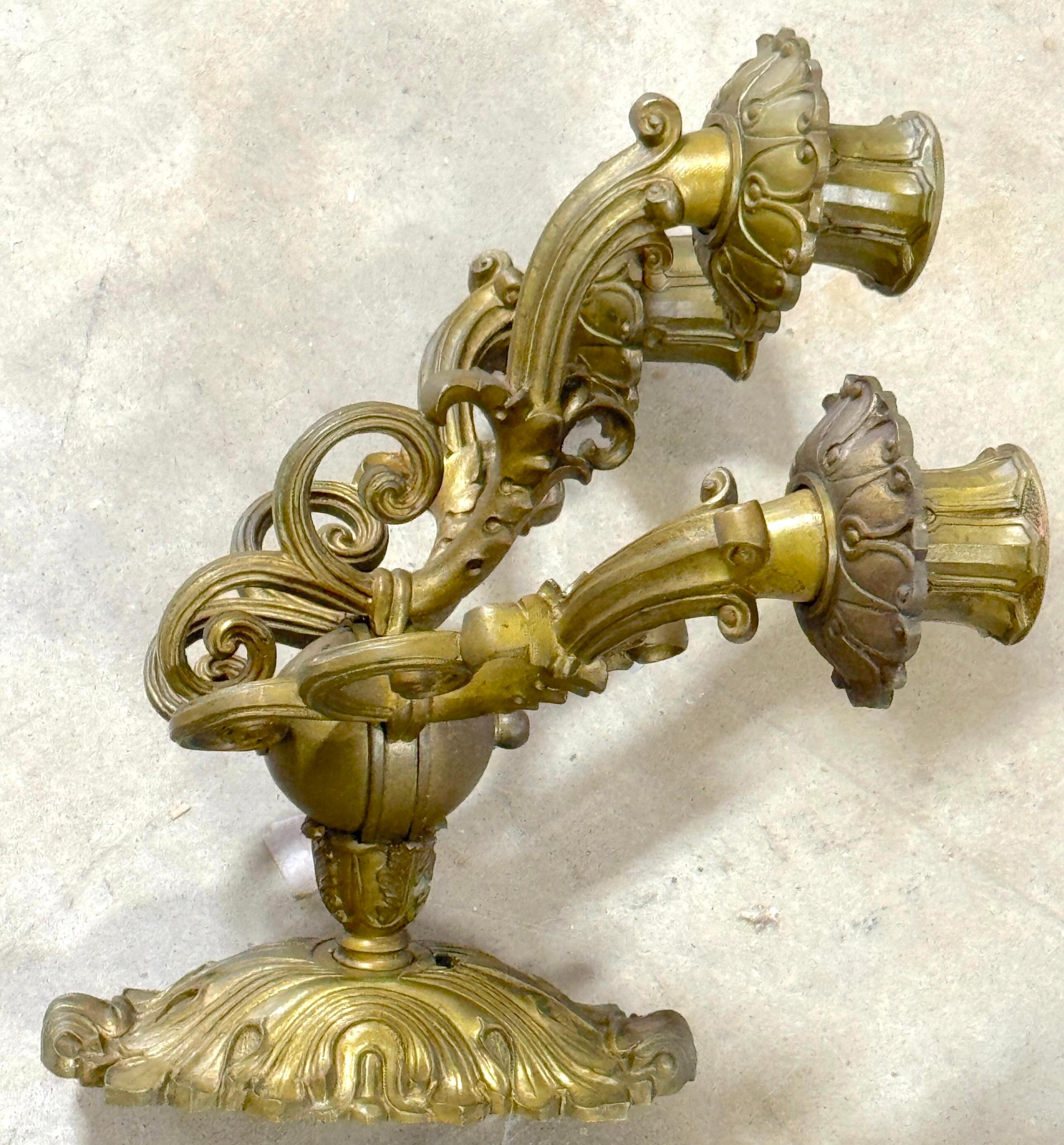Pair of French Empire Orb Bronze Three-Light Wall Sconces For Sale 3