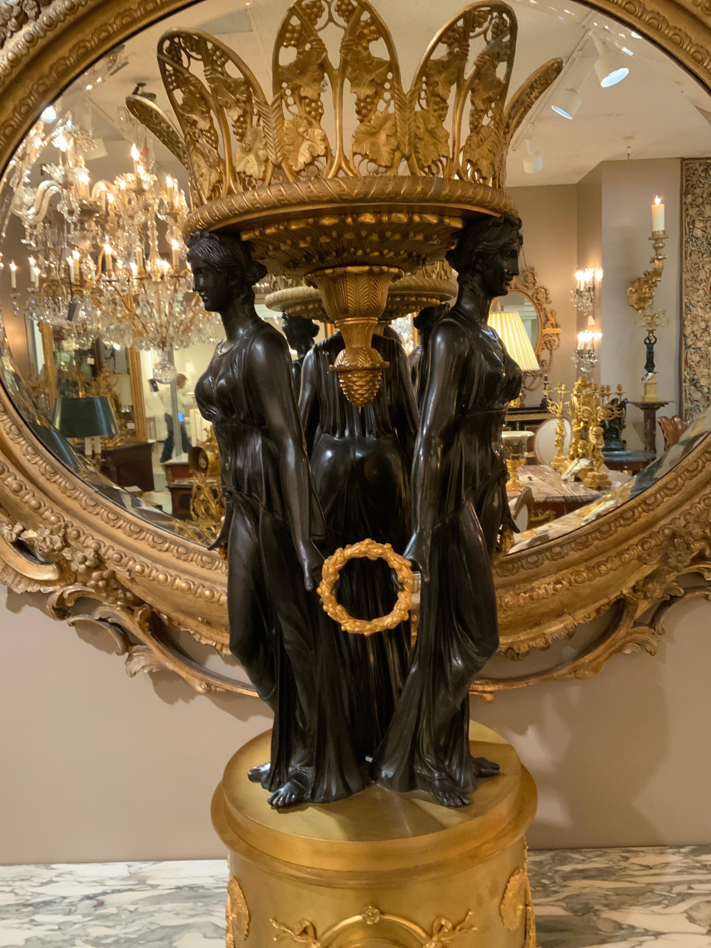 Coppia di  Centrotavola impero francese in ormolu e bronzo patinato in vendita 5