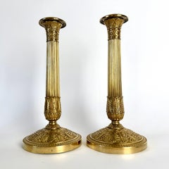 Paire de chandeliers Empire en bronze doré, années 1820