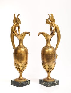 Pair of French Empire Ormolu Ewers with Winged Maidens, Att. to Claude Galle