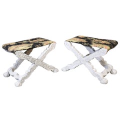 Pair of French Empire Paint Decorated X Form Benches Stools, circa 1960