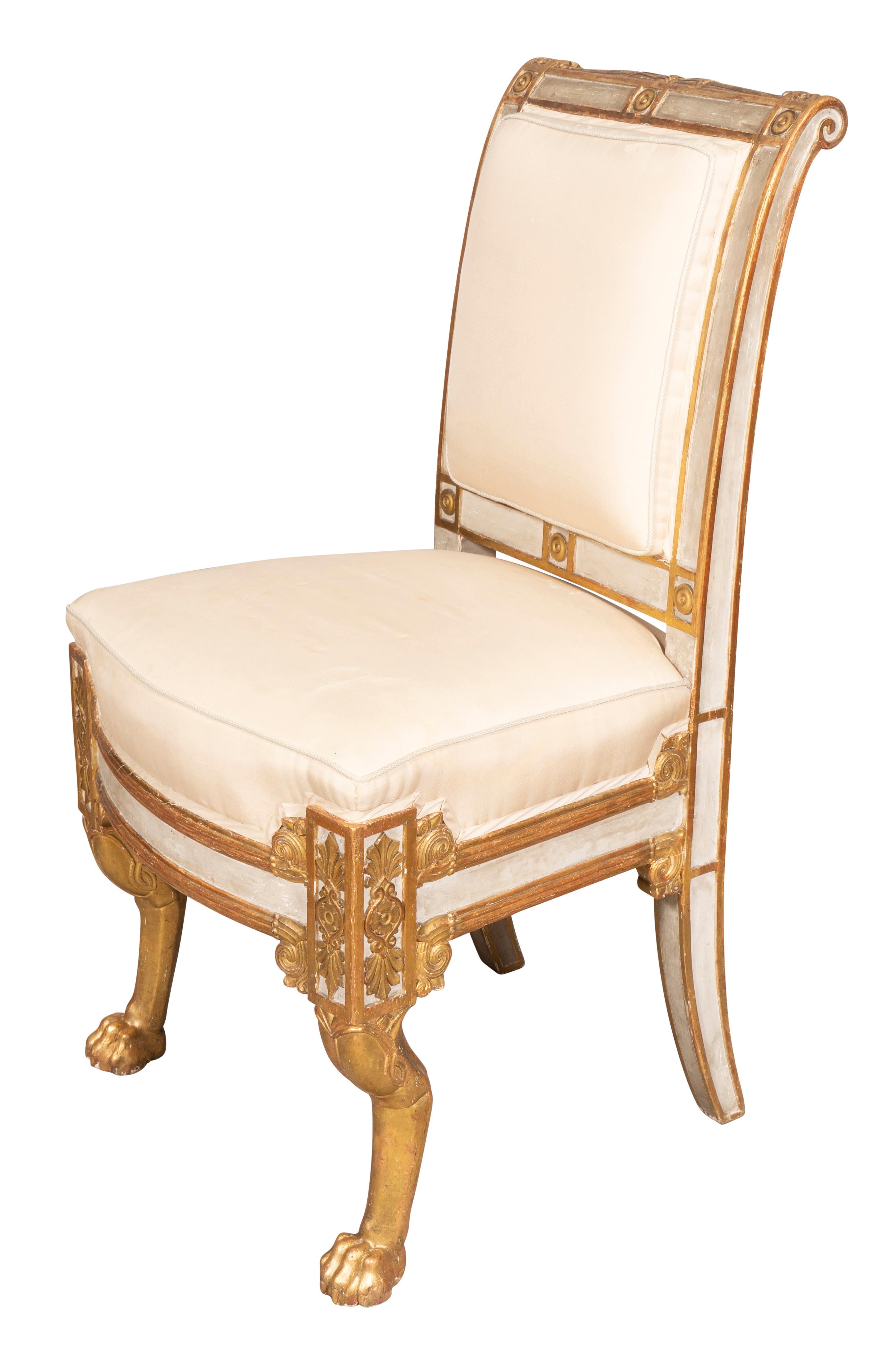 Pair of French Empire Painted and Giltwood Side Chairs In Good Condition In Essex, MA