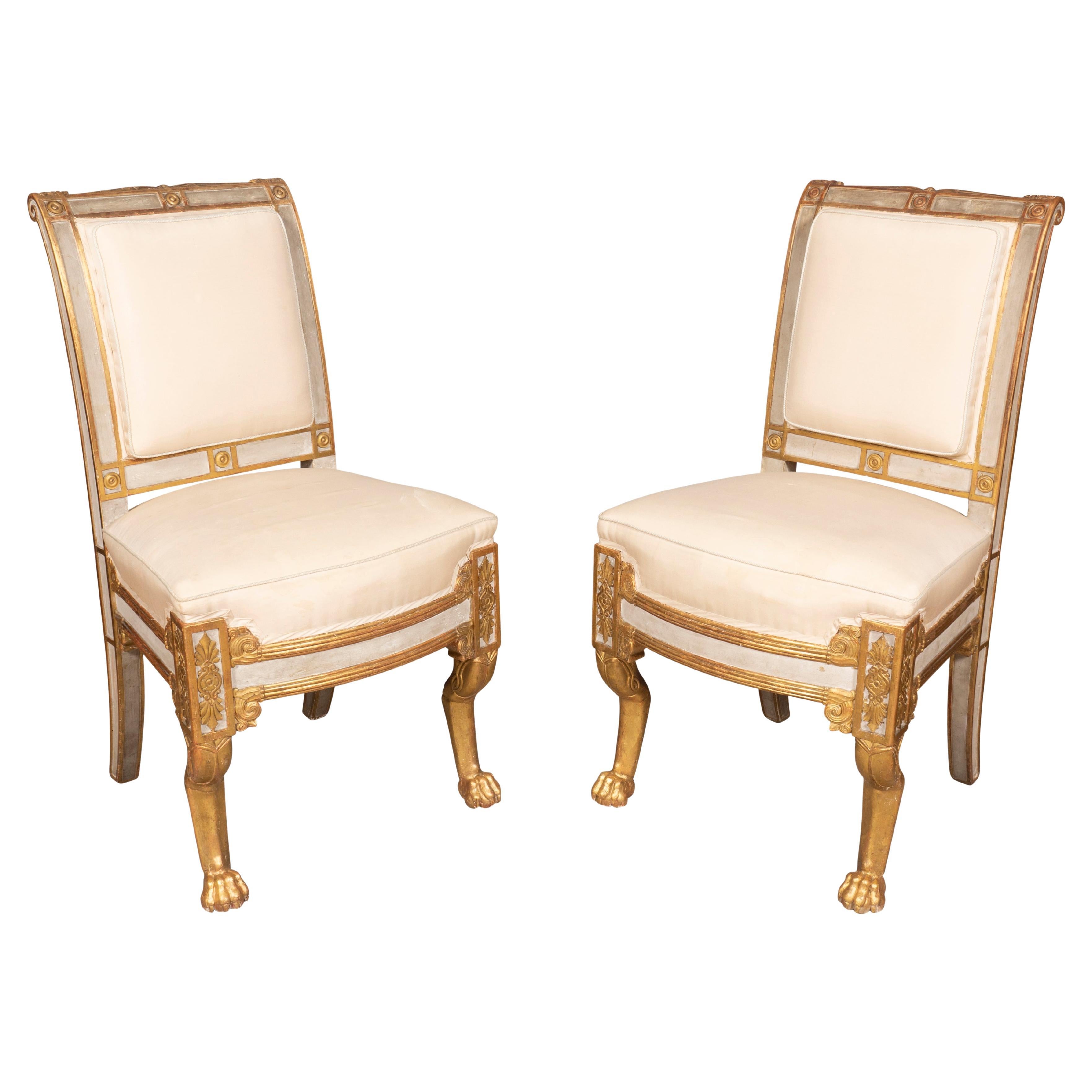 Pair of French Empire Painted and Giltwood Side Chairs