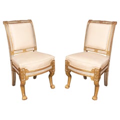 Pair of French Empire Painted and Giltwood Side Chairs
