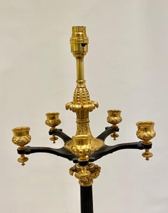 Pair of French Empire Parcel-Gilt-Bronze Candelabra Lamps