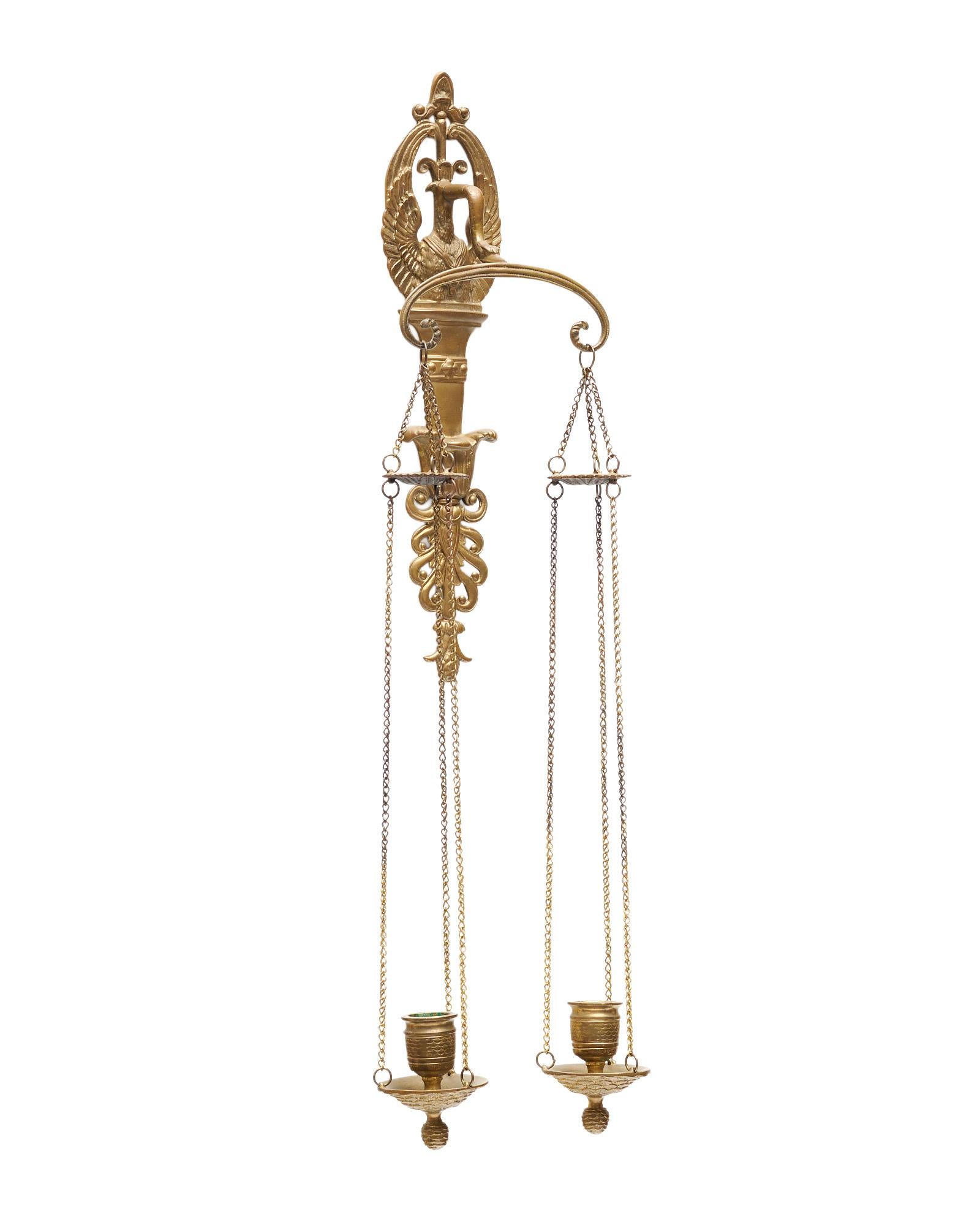 Pair of French Empire Period Brass Candle Sconces In Good Condition For Sale In Austin, TX