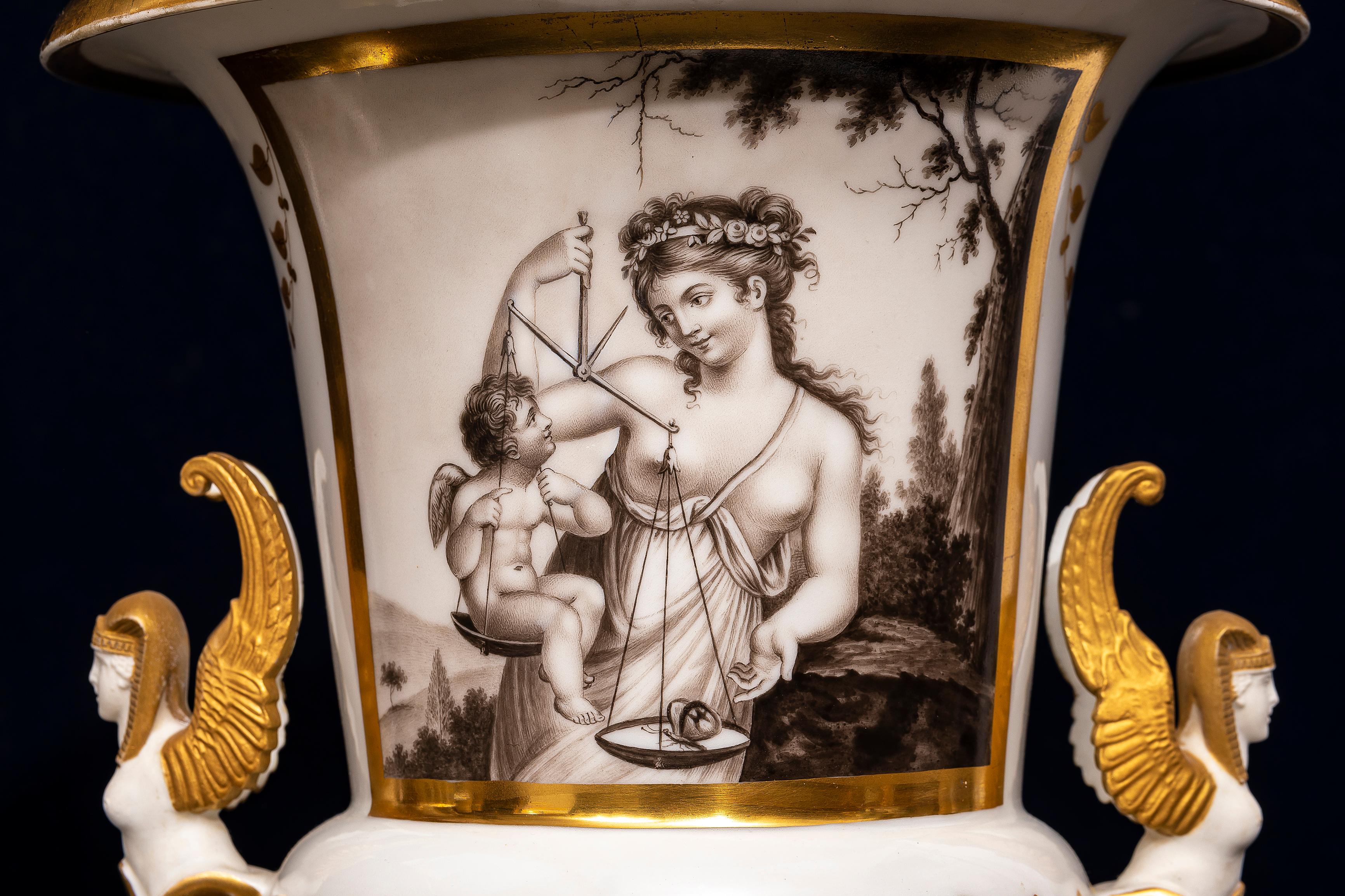 Paire de vases en porcelaine Locre de style néo-égyptien d'époque Empire français en vente 3