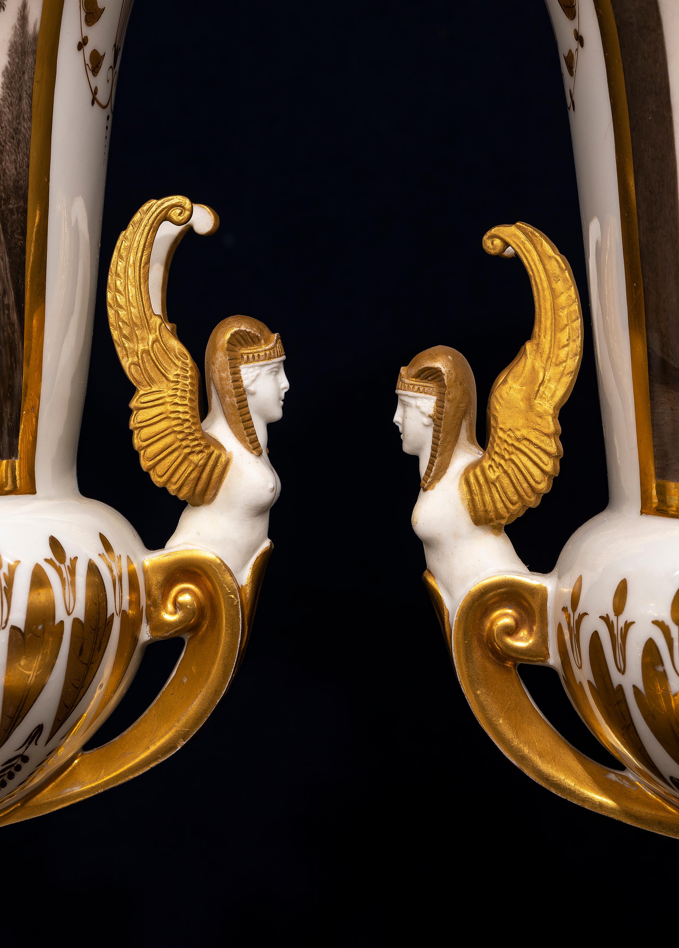 Paire de vases en porcelaine Locre de style néo-égyptien d'époque Empire français en vente 4