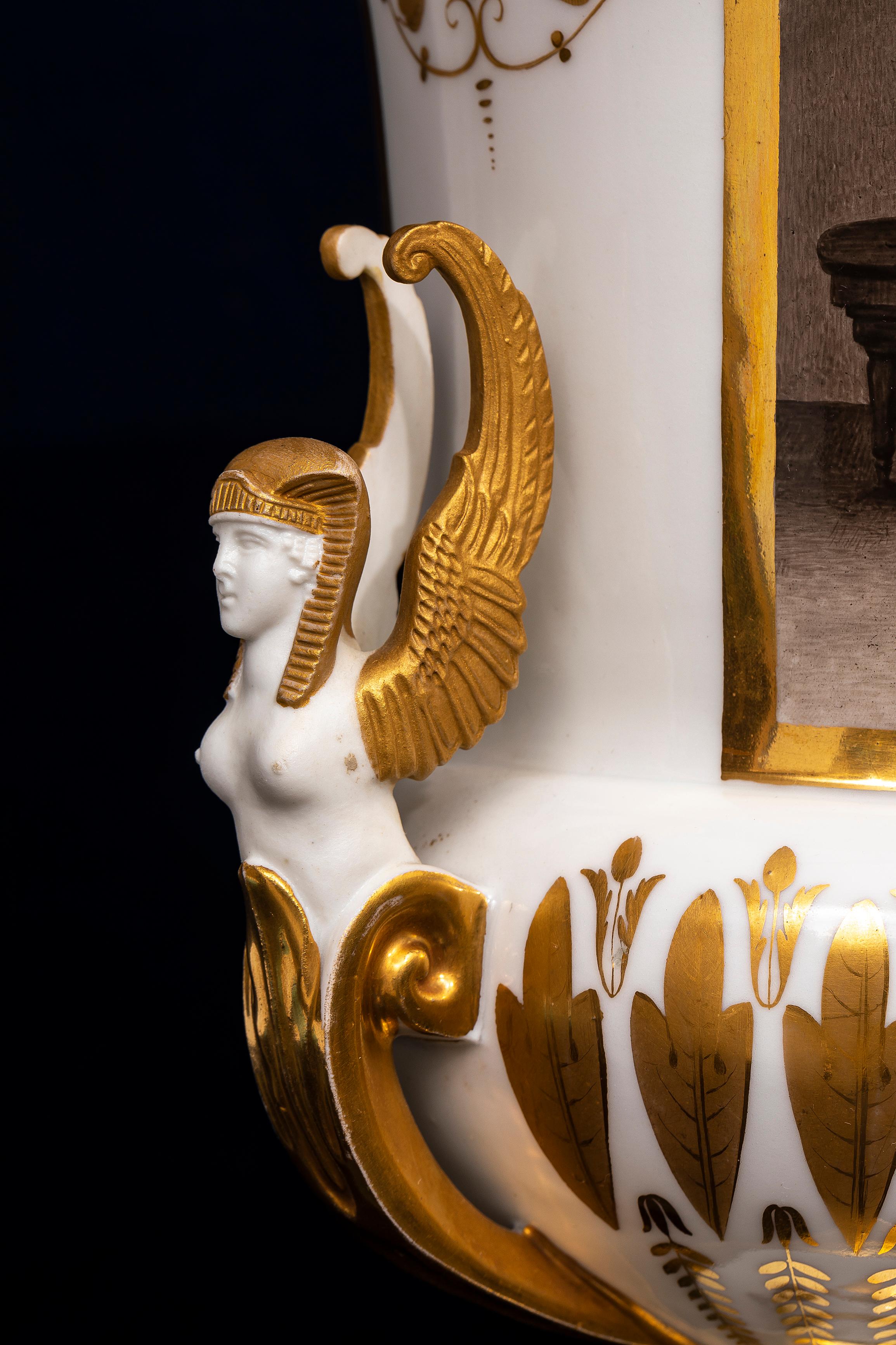 Paire de vases en porcelaine Locre de style néo-égyptien d'époque Empire français en vente 5