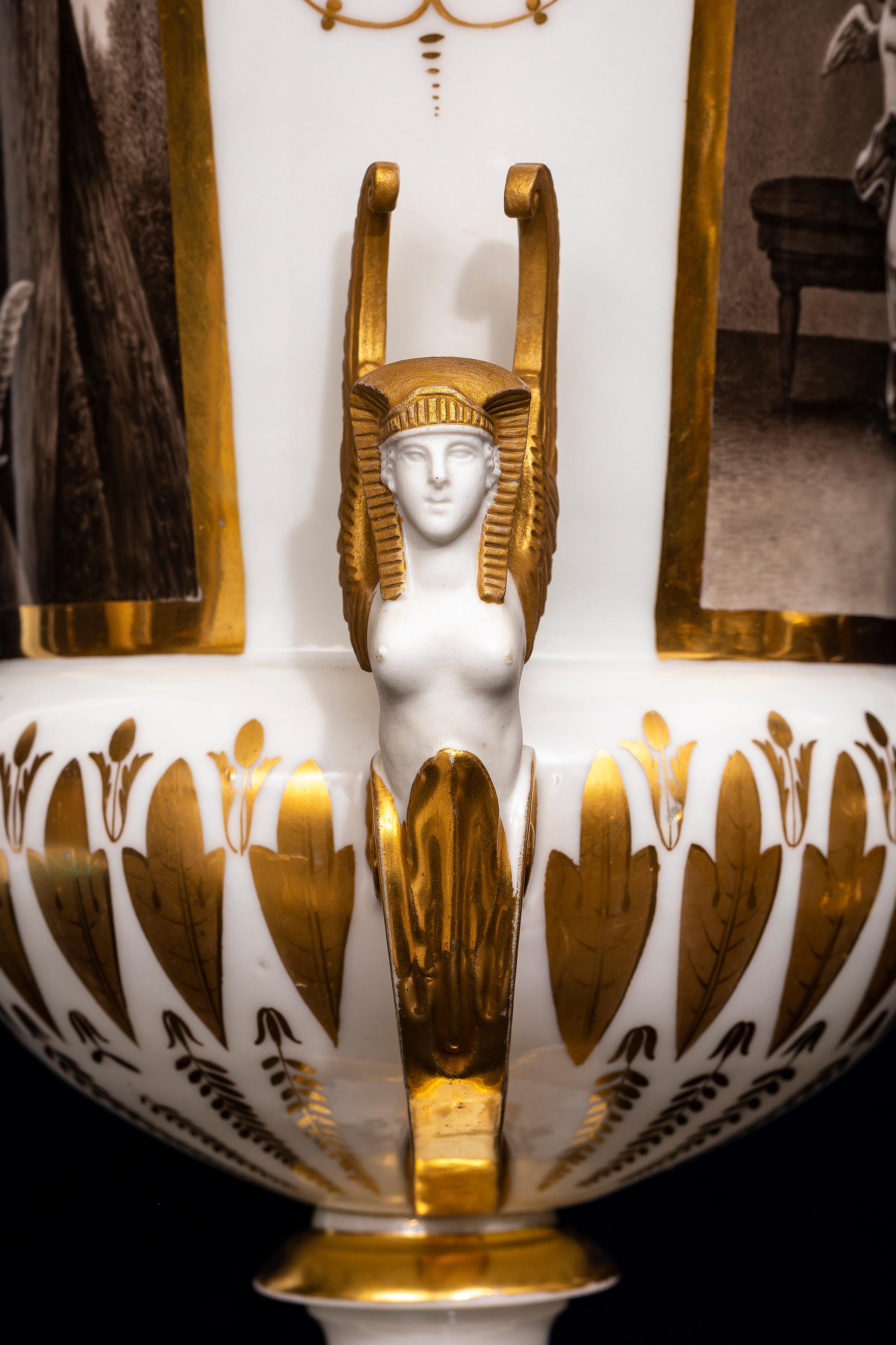 Paire de vases en porcelaine Locre de style néo-égyptien d'époque Empire français en vente 6